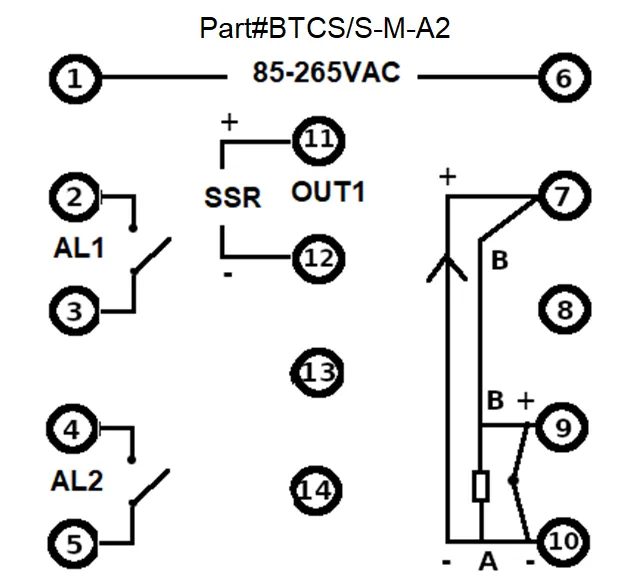 BTCS/S-M-A2, PID Controller 48x48mm, 85-265VAC, SSR output 2 Alarms, Multirange TC/RTD/SSR 24VDC @ 30mA Input
