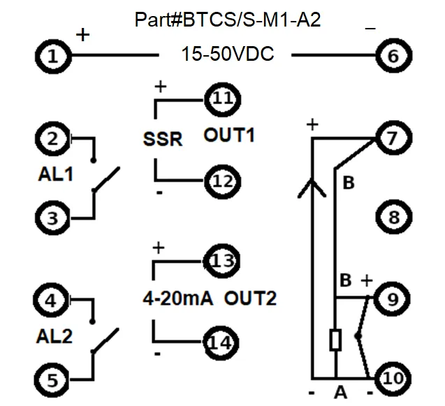 BTCS/S-M1-A2, PID Controller 48x48mm, 15-50VDC, SSR output 2 Alarms, Multirange TC/RTD/SSR 24VDC @ 30mA Input
