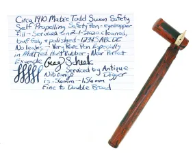 C1910 MABIE TODD SWAN SAFETY SELF PROPELLING PEN MOTTLED HARD RUBBER RESTORED