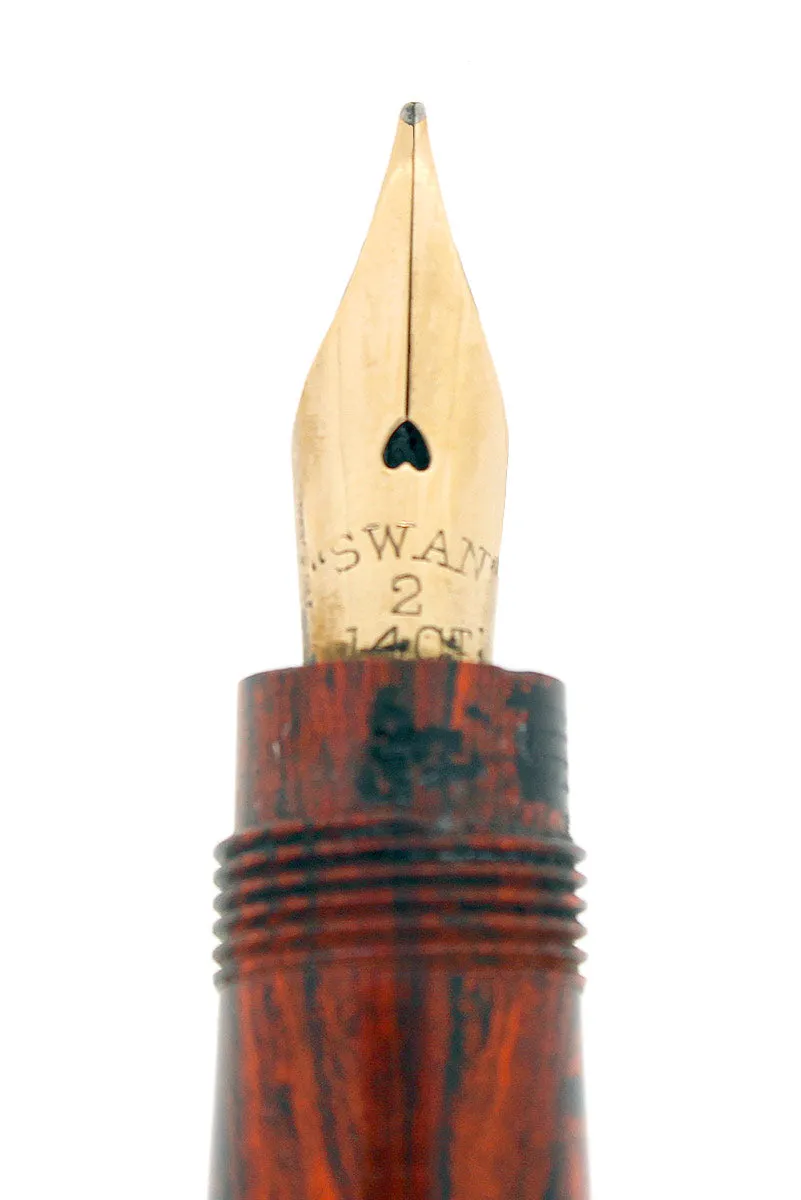 C1910 MABIE TODD SWAN SAFETY SELF PROPELLING PEN MOTTLED HARD RUBBER RESTORED