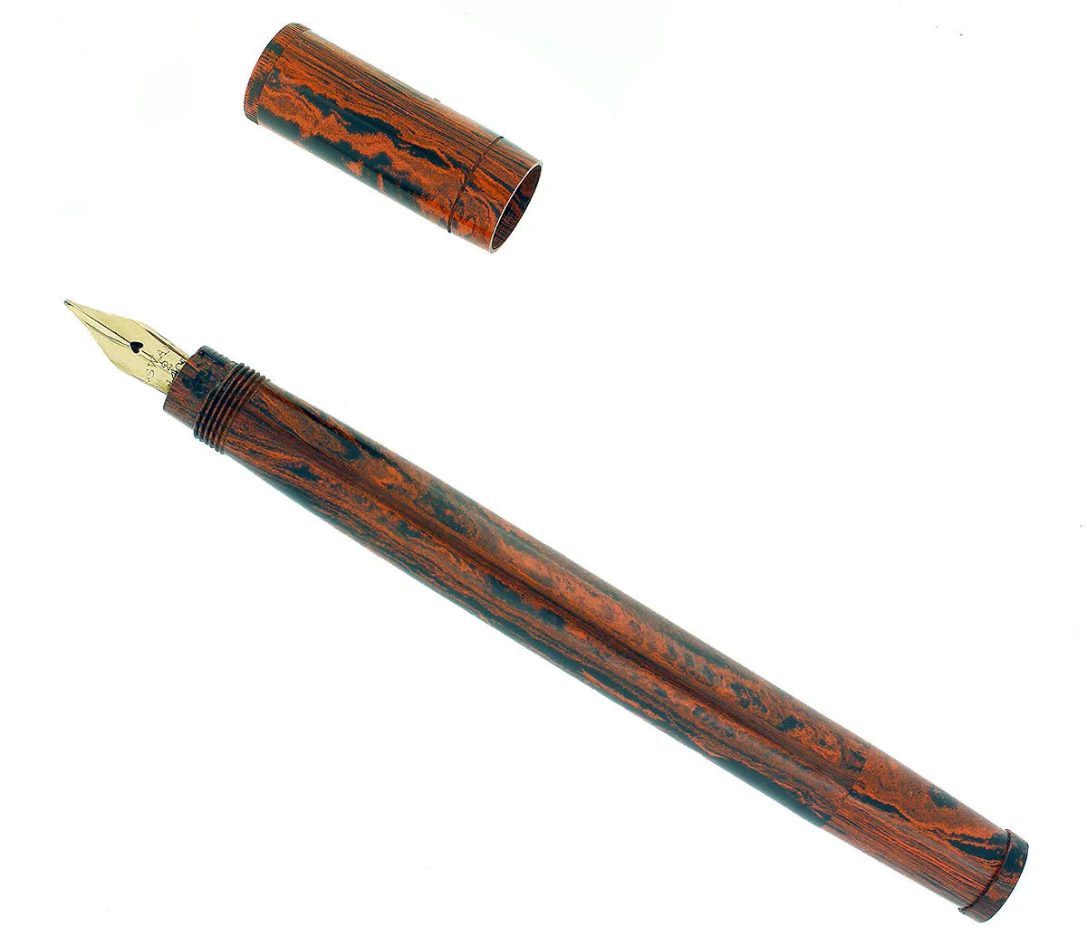 C1910 MABIE TODD SWAN SAFETY SELF PROPELLING PEN MOTTLED HARD RUBBER RESTORED