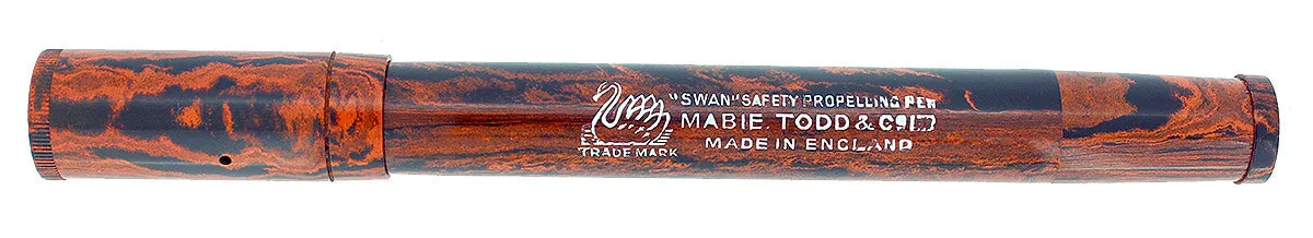 C1910 MABIE TODD SWAN SAFETY SELF PROPELLING PEN MOTTLED HARD RUBBER RESTORED