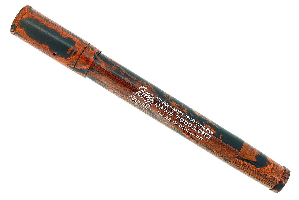 C1910 MABIE TODD SWAN SAFETY SELF PROPELLING PEN MOTTLED HARD RUBBER RESTORED