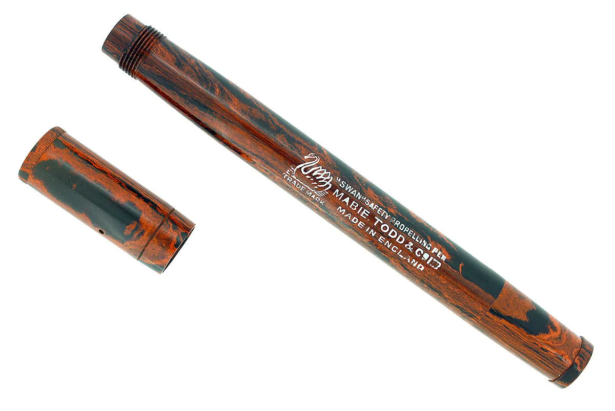 C1910 MABIE TODD SWAN SAFETY SELF PROPELLING PEN MOTTLED HARD RUBBER RESTORED