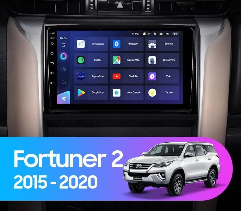 Car Dealz Elite 4G Data Model 10.2" Android 12.0 For Toyota Fortuner 2 2015 - 2020 In Dash Plus OEM Fascia