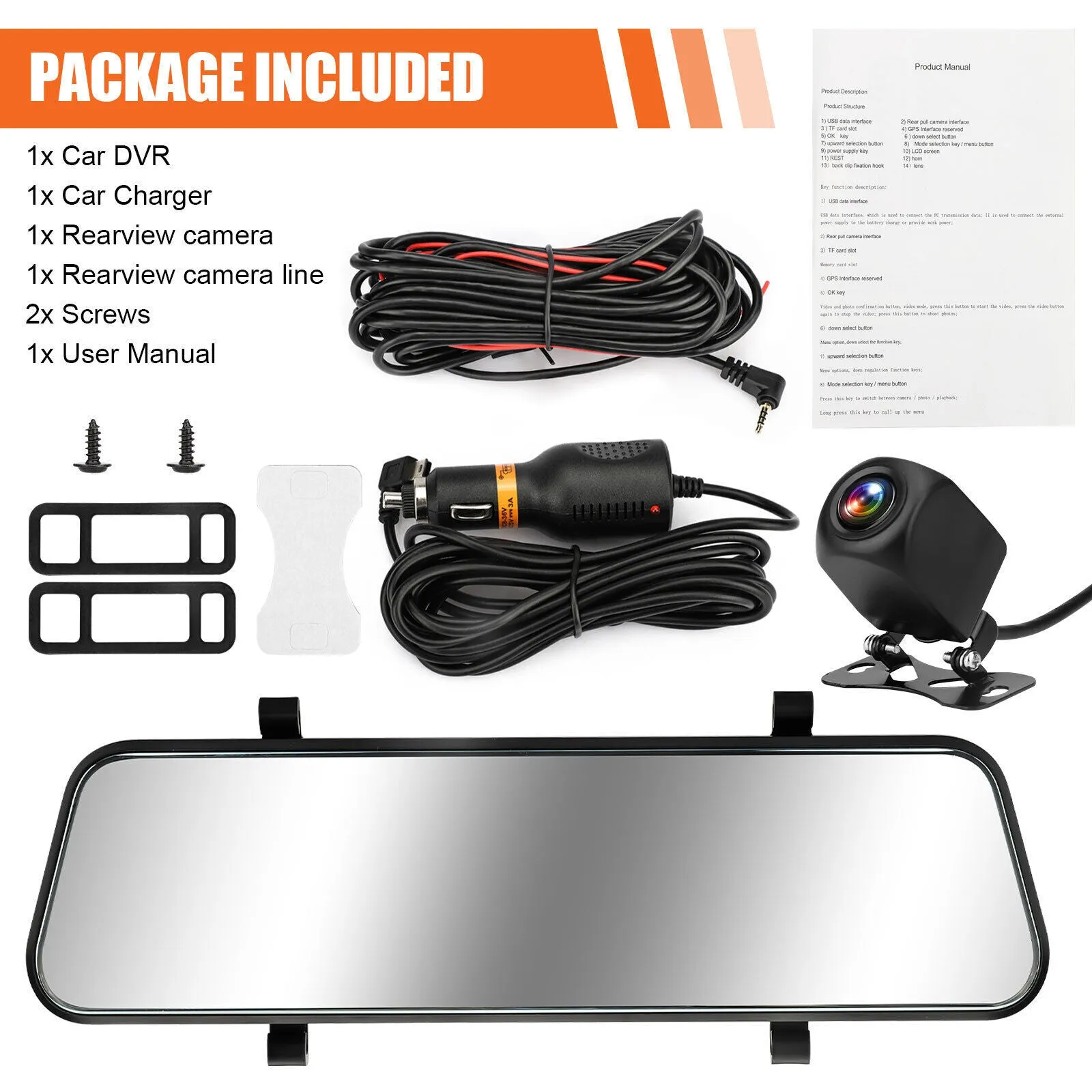 Car Dvr Dash Cam 10 inch Full-Screen Dual-Lens Video Recorder