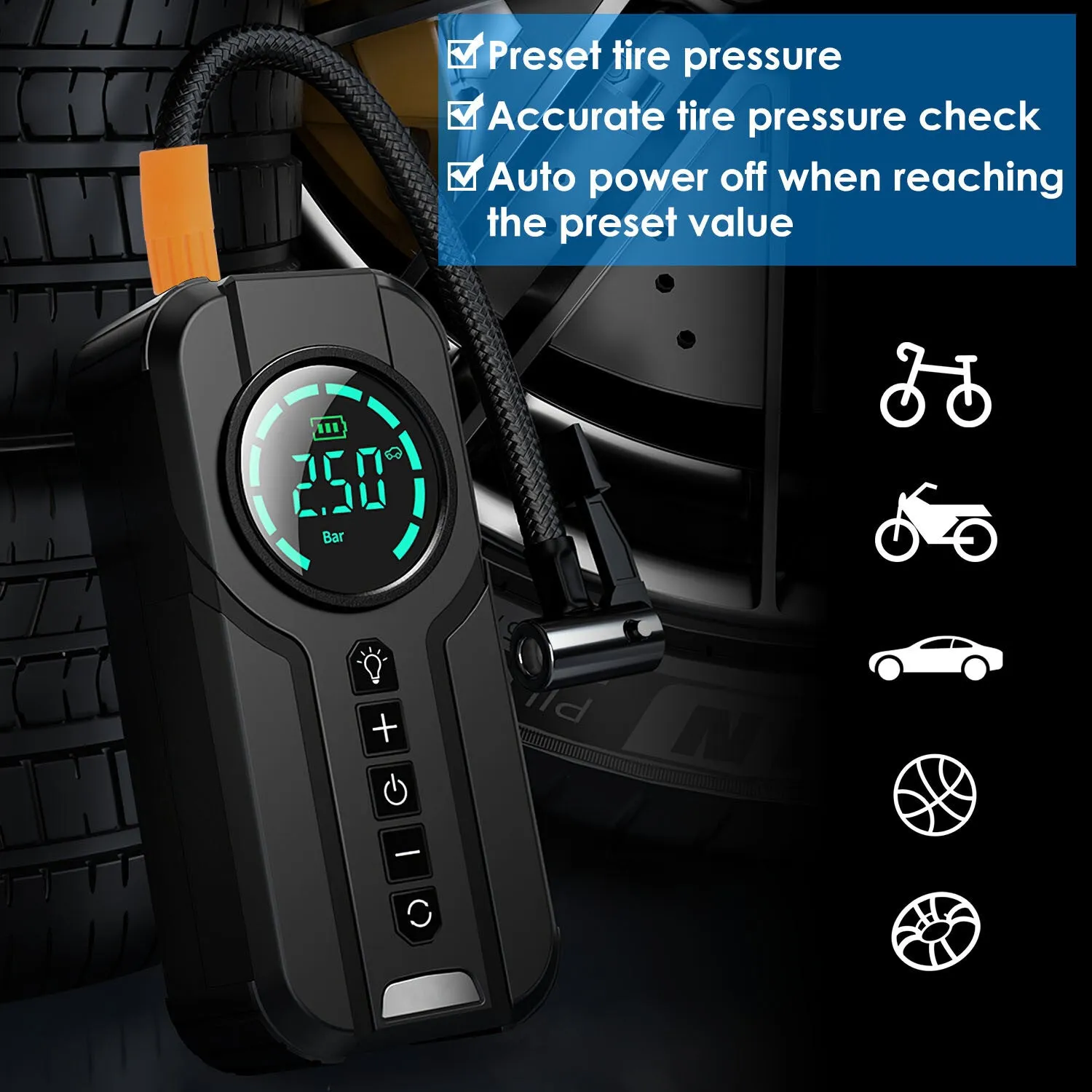 Car Tire Inflator Pump Portable Car Air Compressor Wireless