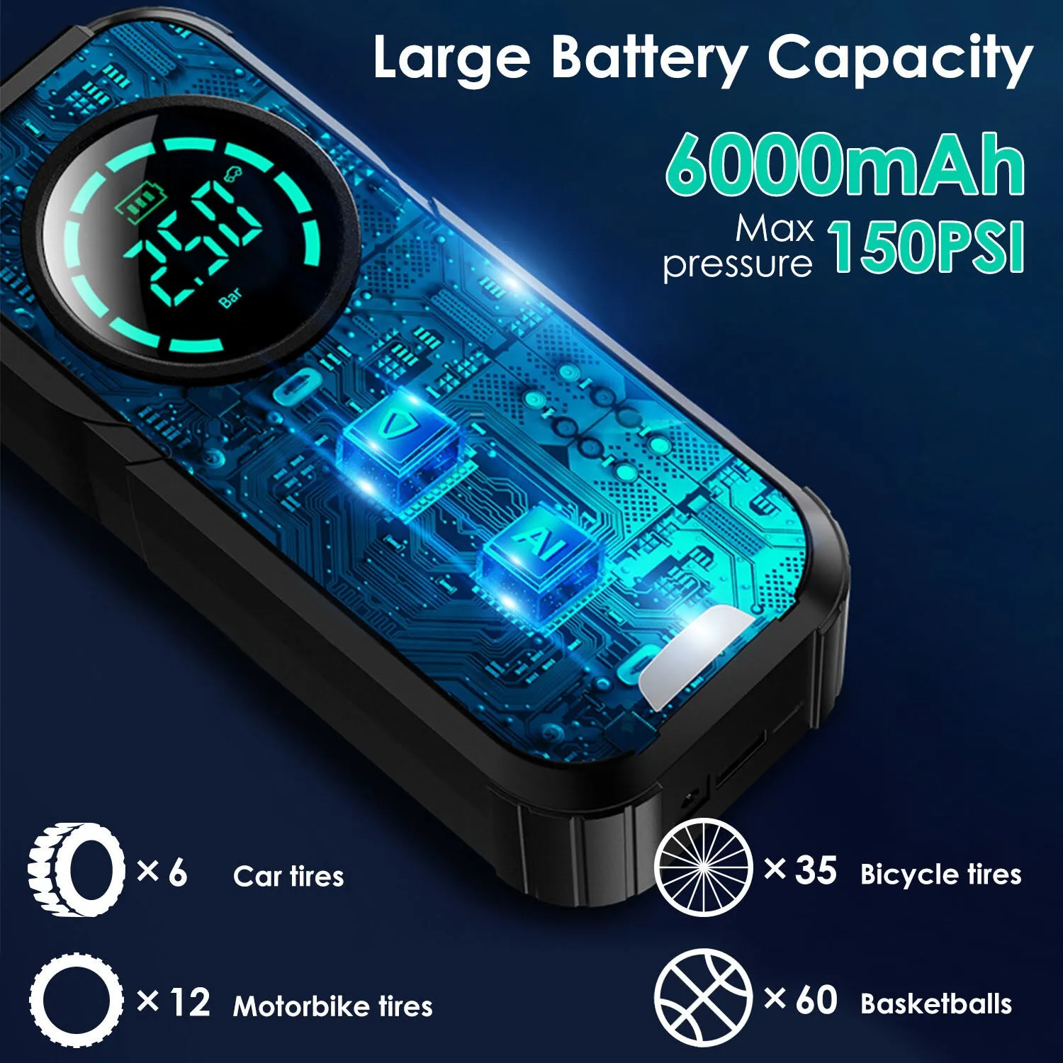 Car Tire Inflator Pump Portable Car Air Compressor Wireless