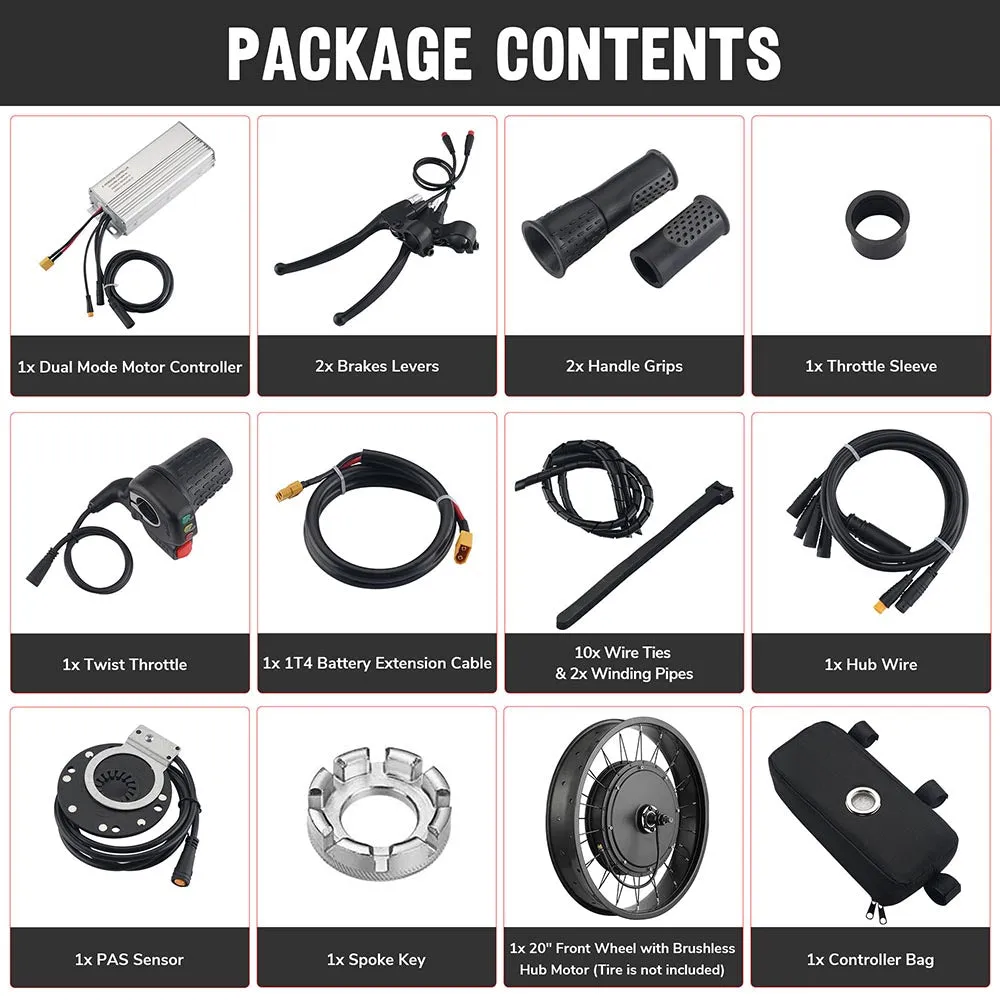 DIY 20 Inch 1000w Fat Tire Ebike Conversion Kit Front Pedal Assist