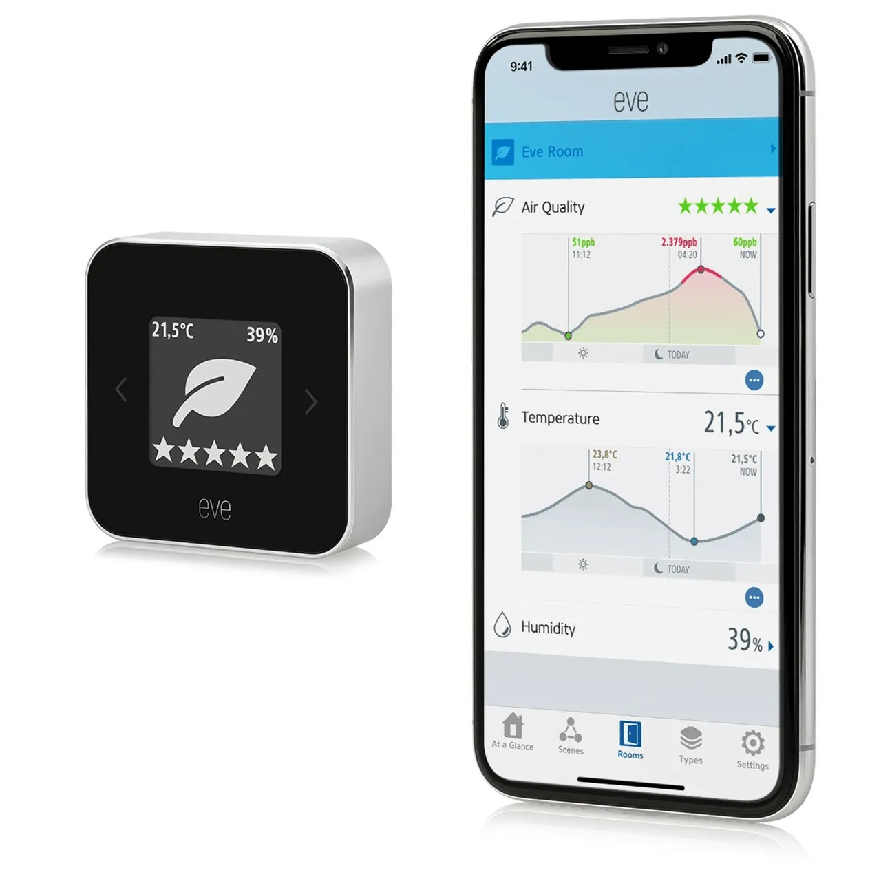 Eve Wireless Indoor Room Air Quality Temperature Humidity Sensor Monitor