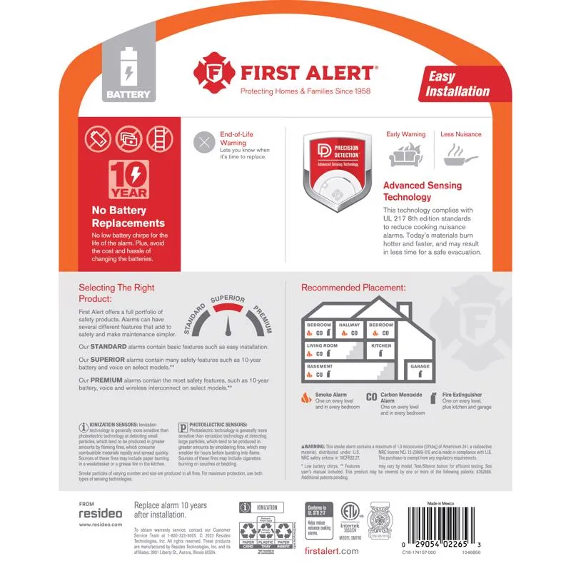 First Alert 10 Year Battery-Powered Ionization Smoke Detector