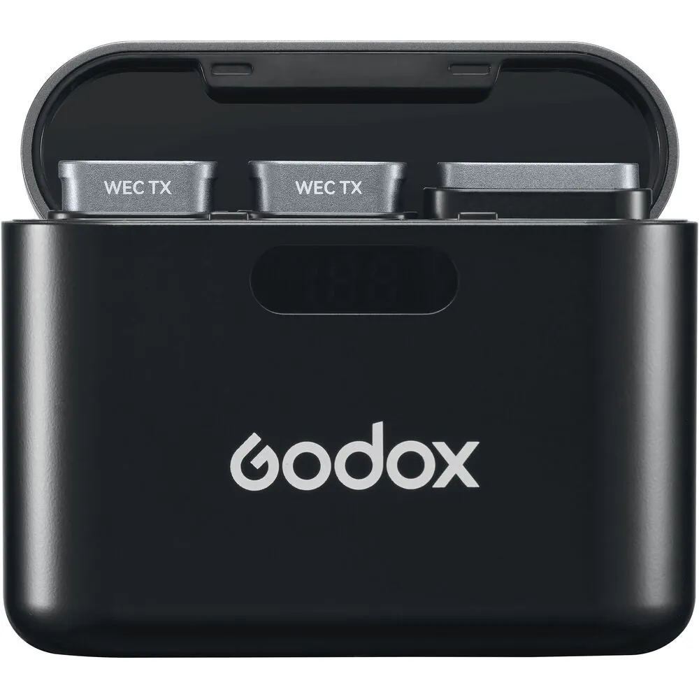 Godox WEC Kit 1 Person / Kit 2 Person 2.4 GHz Wireless Clip-On Lavalier Microphone System with 3.5mm TRS Audio Output, 200m Max Range, Noise Reduction, Dual Channel Receiver, LED Indicators and Type-C Interface for Vlogging, Interview