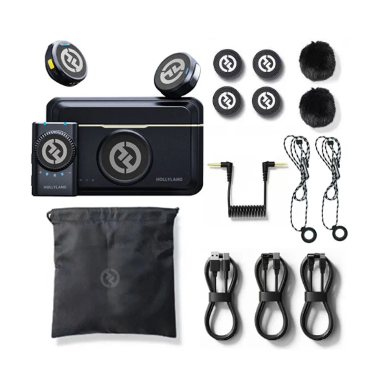 Hollyland LARK M2 DUO Wireless Lavalier Microphone System with Transmitter & Receiver up to 300m Range, 48kHz / 24bit, ENC Noise Cancellation, LED Indicators, Built-In Batteries, 40-Hours Battery Life for Camera, iPhone, iPad, Android