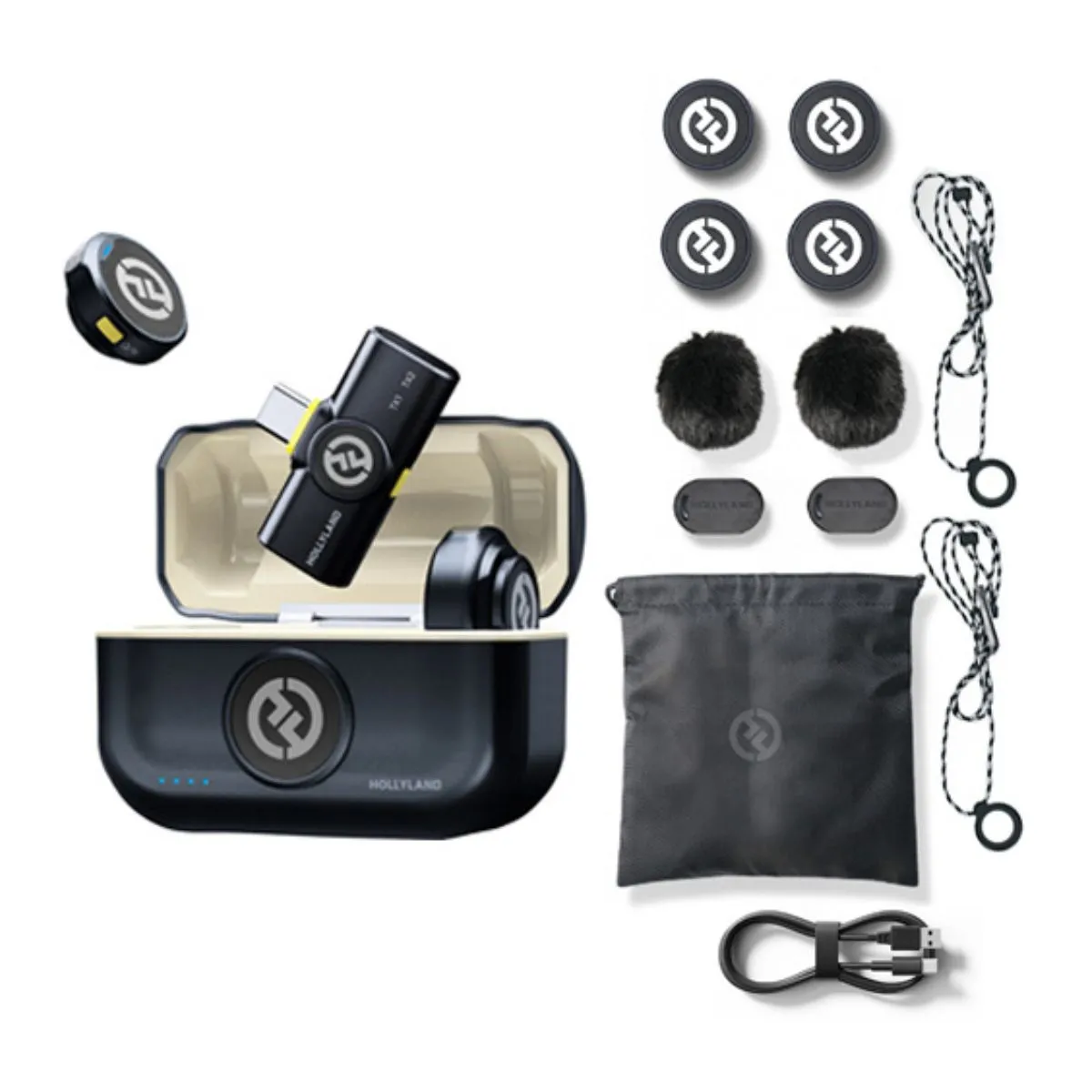 Hollyland LARK M2 DUO Wireless Lavalier Microphone System with Transmitter & Receiver up to 300m Range, 48kHz / 24bit, ENC Noise Cancellation, LED Indicators, Built-In Batteries, 40-Hours Battery Life for Camera, iPhone, iPad, Android