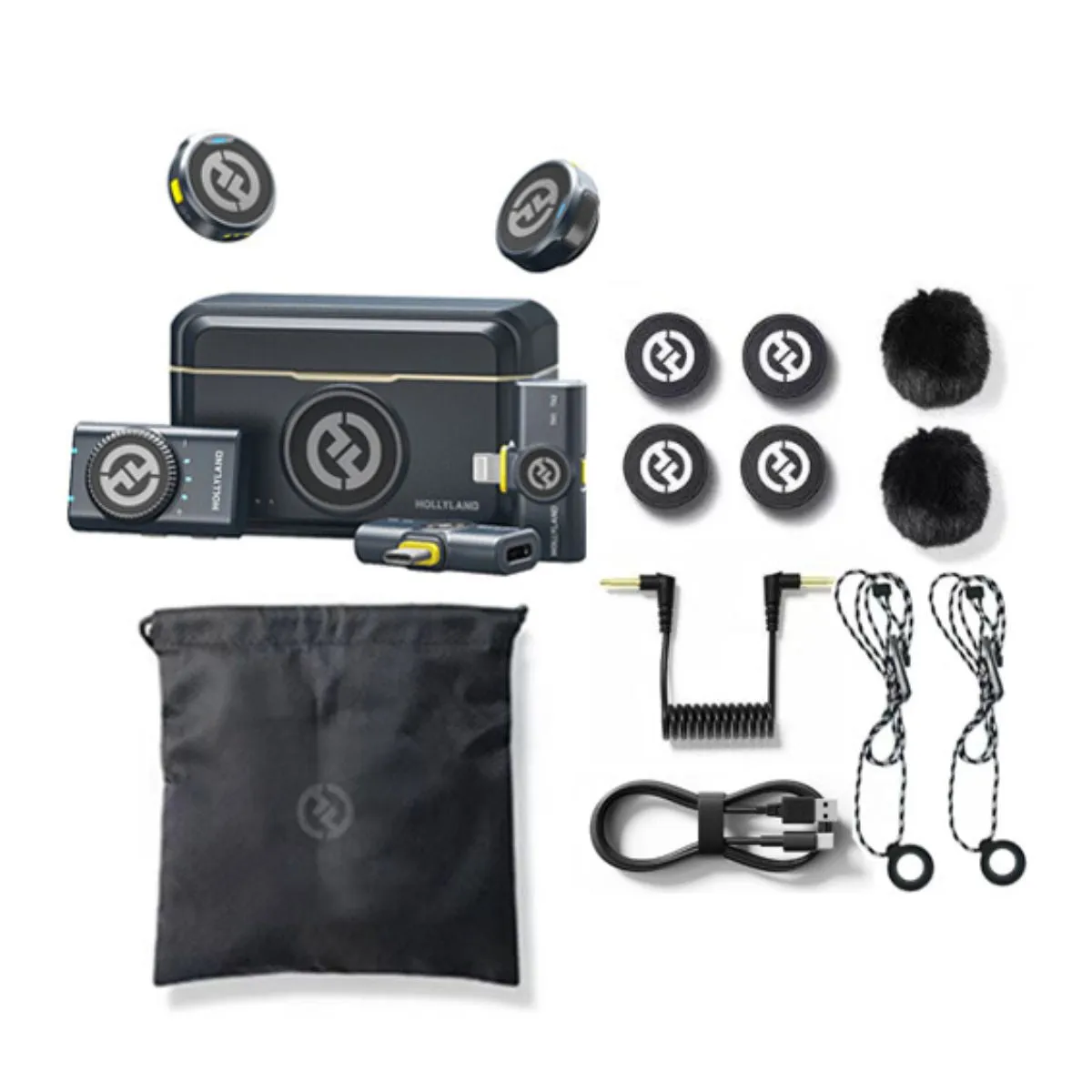 Hollyland LARK M2 DUO Wireless Lavalier Microphone System with Transmitter & Receiver up to 300m Range, 48kHz / 24bit, ENC Noise Cancellation, LED Indicators, Built-In Batteries, 40-Hours Battery Life for Camera, iPhone, iPad, Android