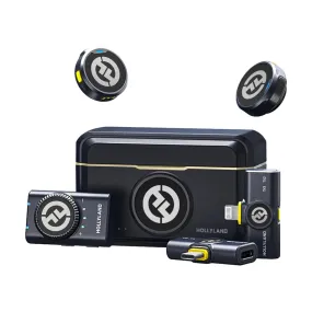 Hollyland LARK M2 DUO Wireless Lavalier Microphone System with Transmitter & Receiver up to 300m Range, 48kHz / 24bit, ENC Noise Cancellation, LED Indicators, Built-In Batteries, 40-Hours Battery Life for Camera, iPhone, iPad, Android