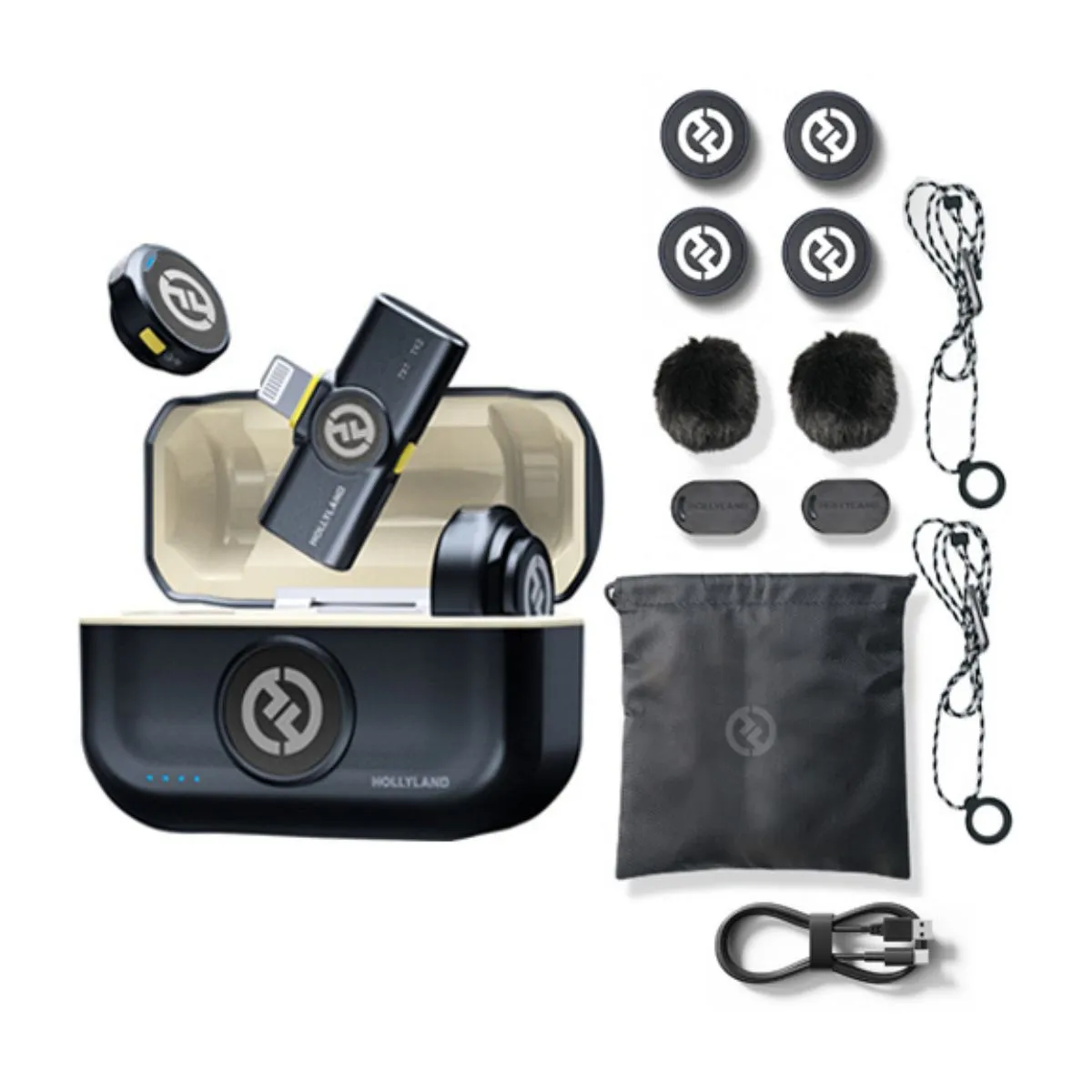 Hollyland LARK M2 DUO Wireless Lavalier Microphone System with Transmitter & Receiver up to 300m Range, 48kHz / 24bit, ENC Noise Cancellation, LED Indicators, Built-In Batteries, 40-Hours Battery Life for Camera, iPhone, iPad, Android