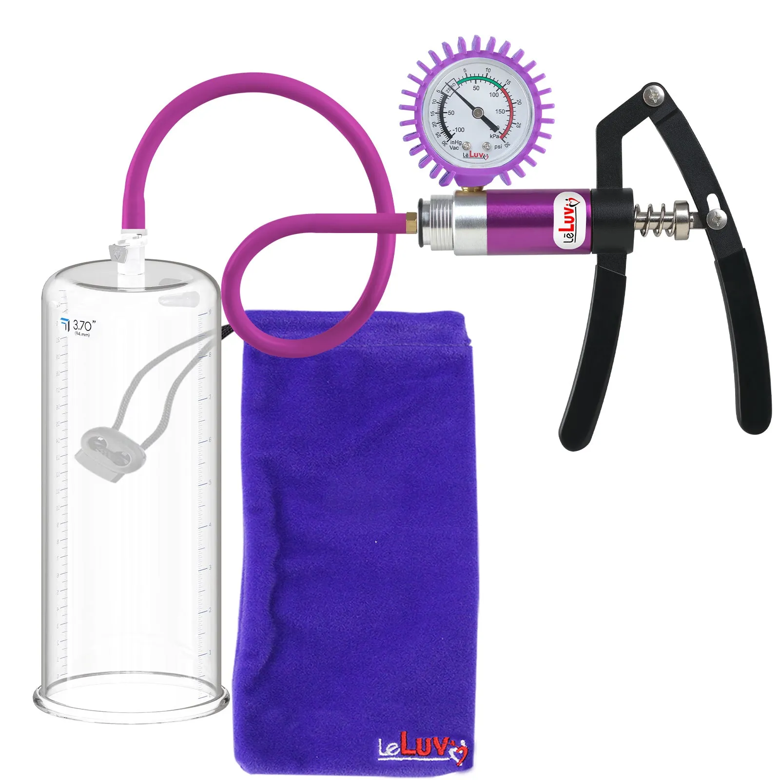 LeLuv Primo Lite Penis Pump -  Vacuum and Inflator Handle - Round Flange Cylinder Options