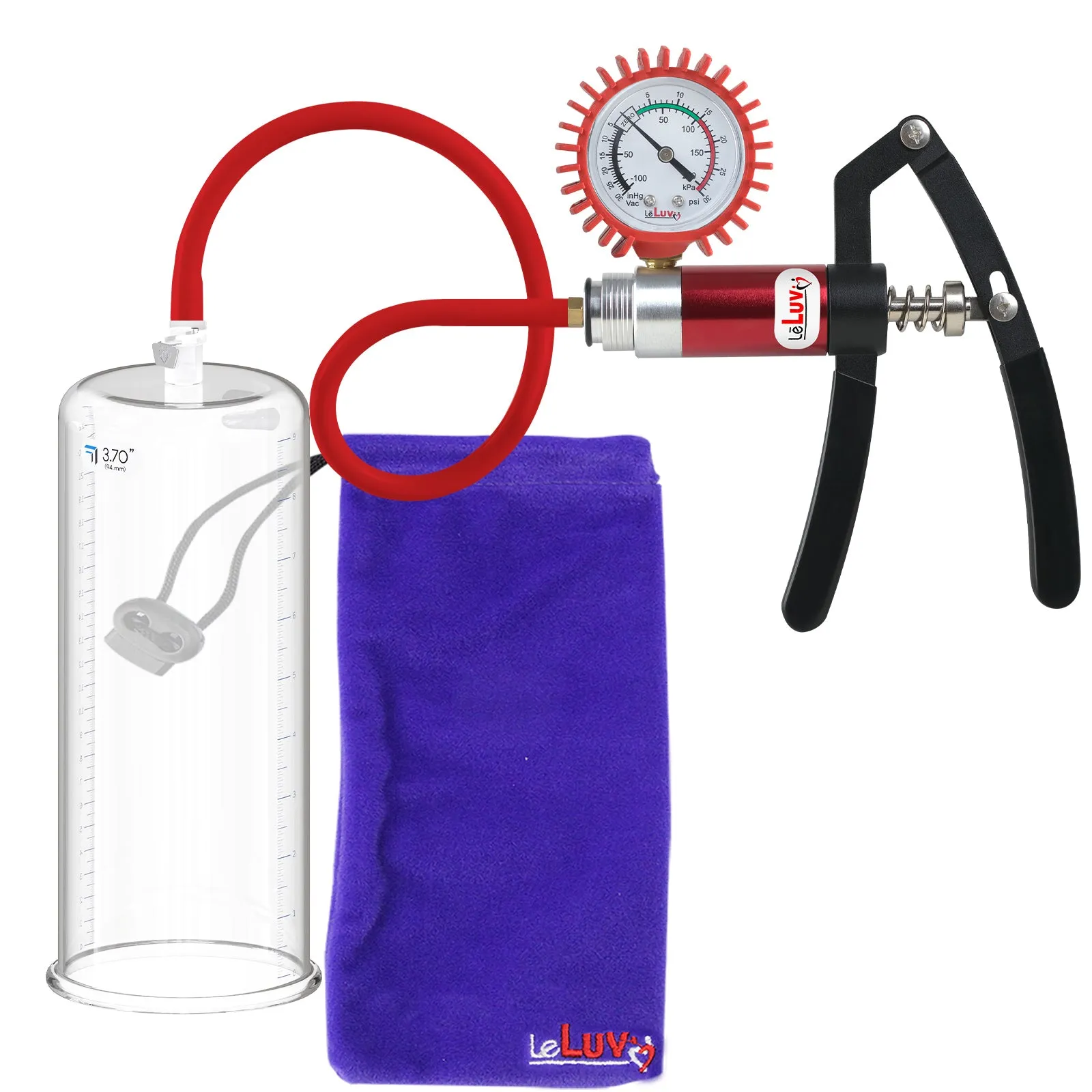 LeLuv Primo Lite Penis Pump -  Vacuum and Inflator Handle - Round Flange Cylinder Options