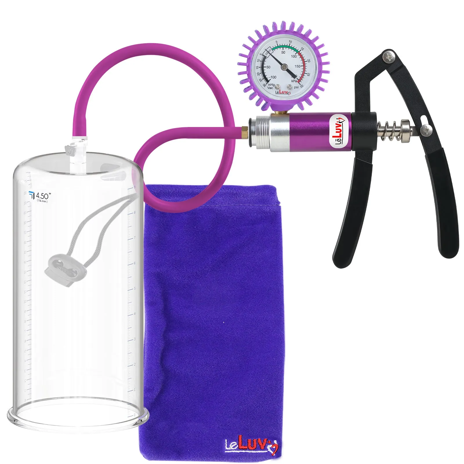 LeLuv Primo Lite Penis Pump -  Vacuum and Inflator Handle - Round Flange Cylinder Options