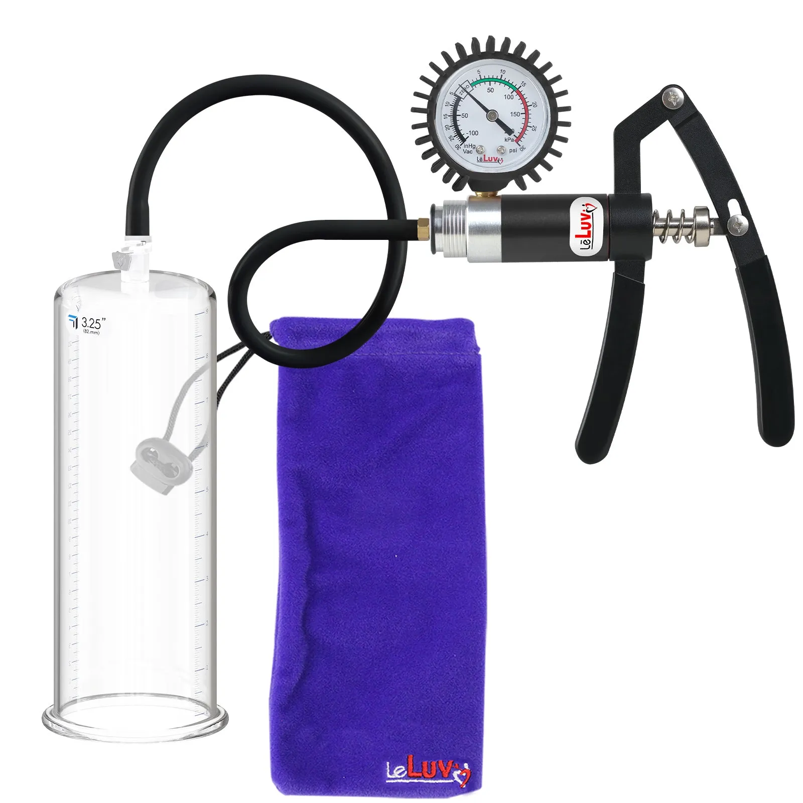 LeLuv Primo Lite Penis Pump -  Vacuum and Inflator Handle - Round Flange Cylinder Options