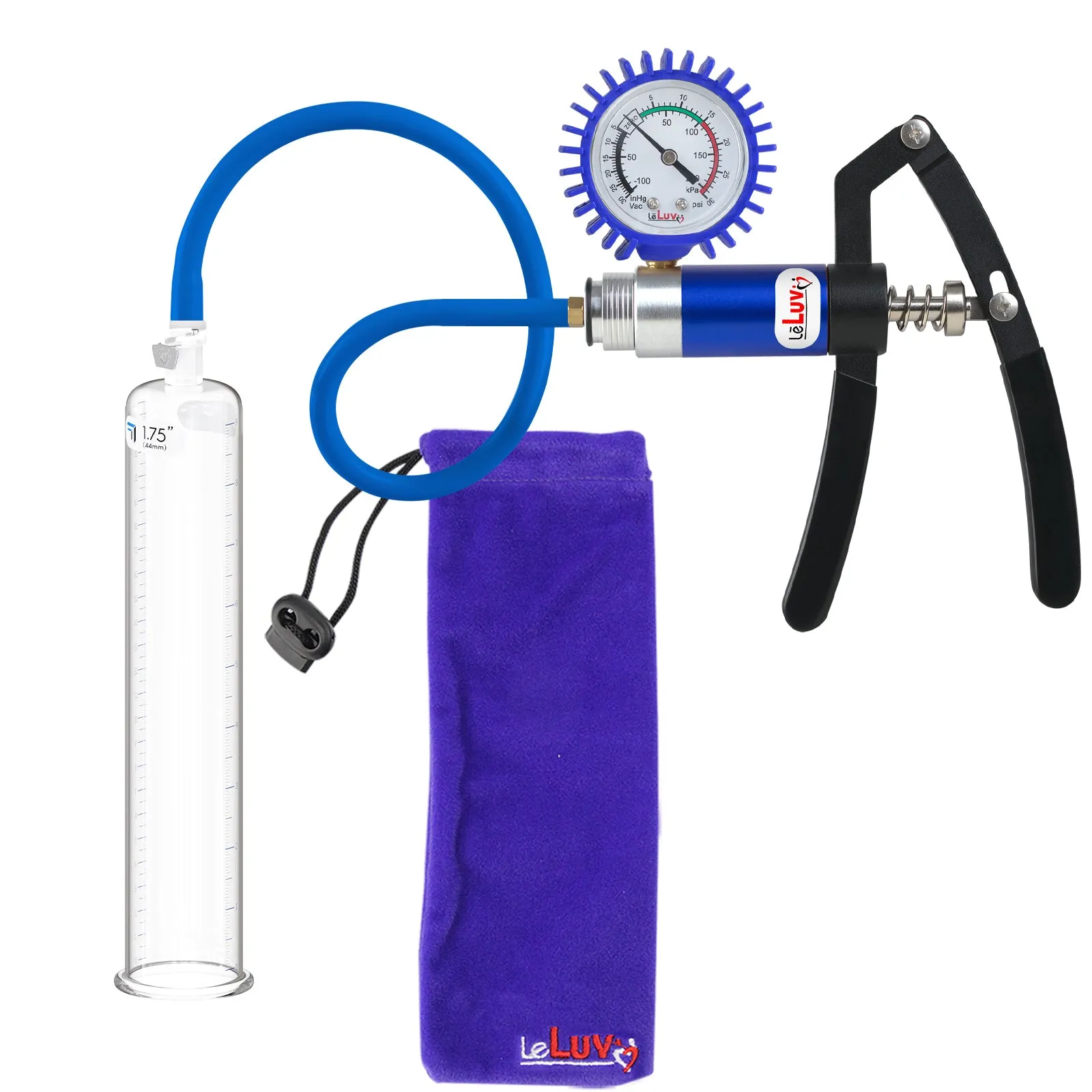 LeLuv Primo Lite Penis Pump -  Vacuum and Inflator Handle - Round Flange Cylinder Options