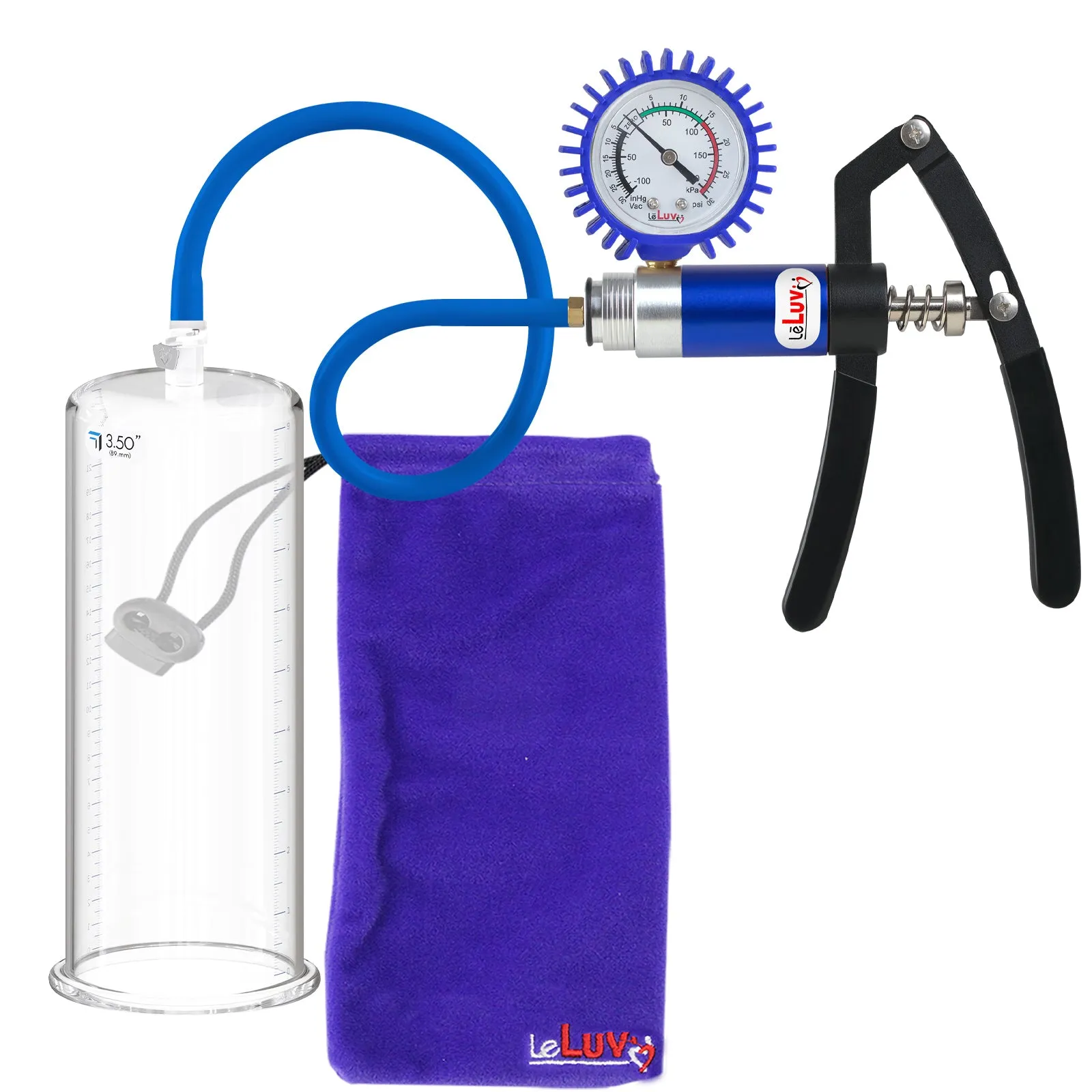 LeLuv Primo Lite Penis Pump -  Vacuum and Inflator Handle - Round Flange Cylinder Options