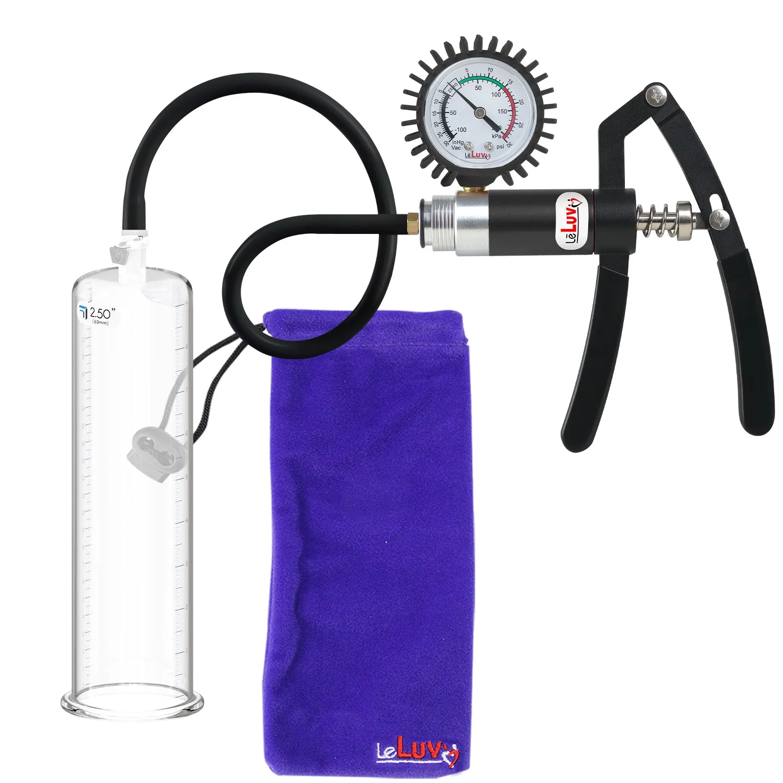LeLuv Primo Lite Penis Pump -  Vacuum and Inflator Handle - Round Flange Cylinder Options