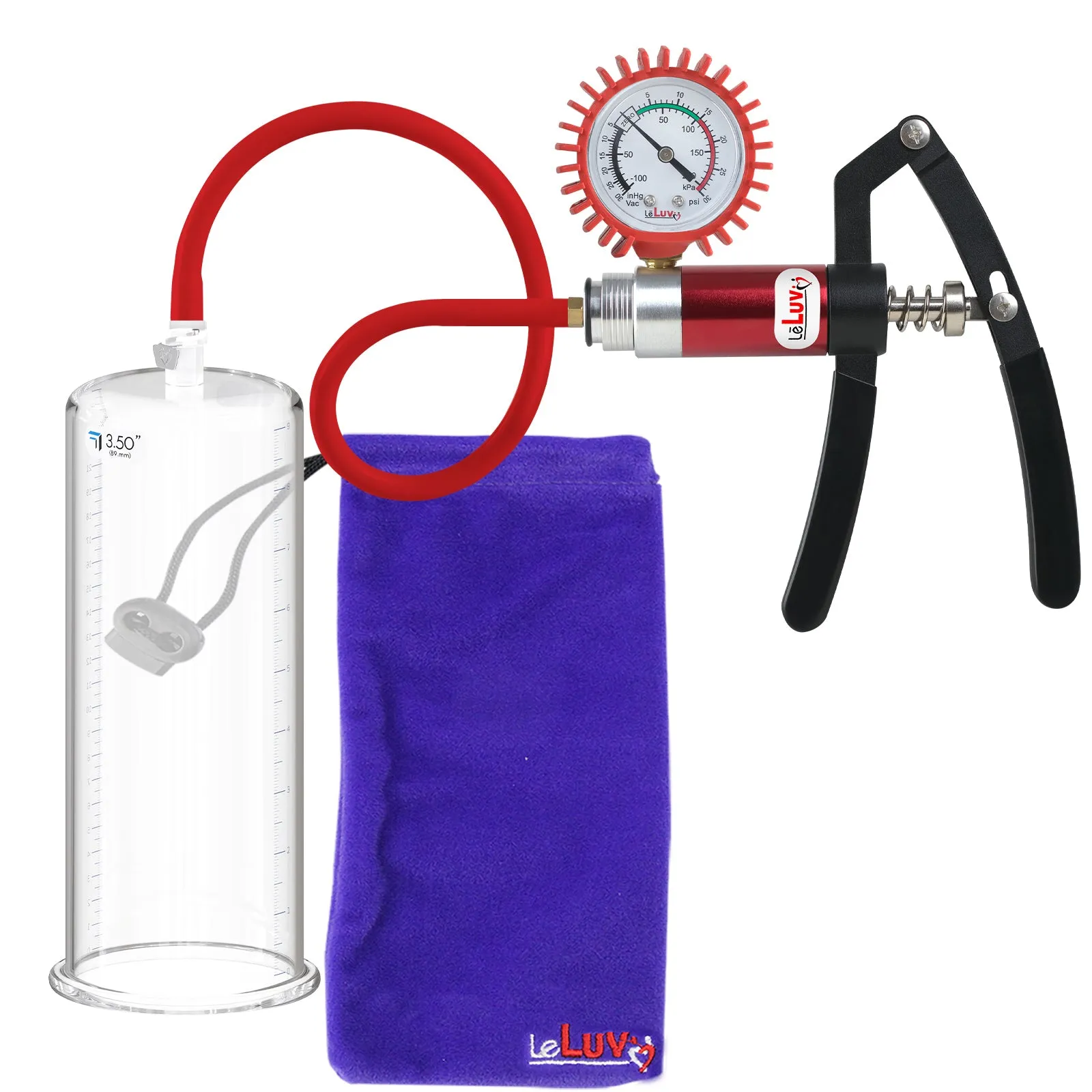 LeLuv Primo Lite Penis Pump -  Vacuum and Inflator Handle - Round Flange Cylinder Options