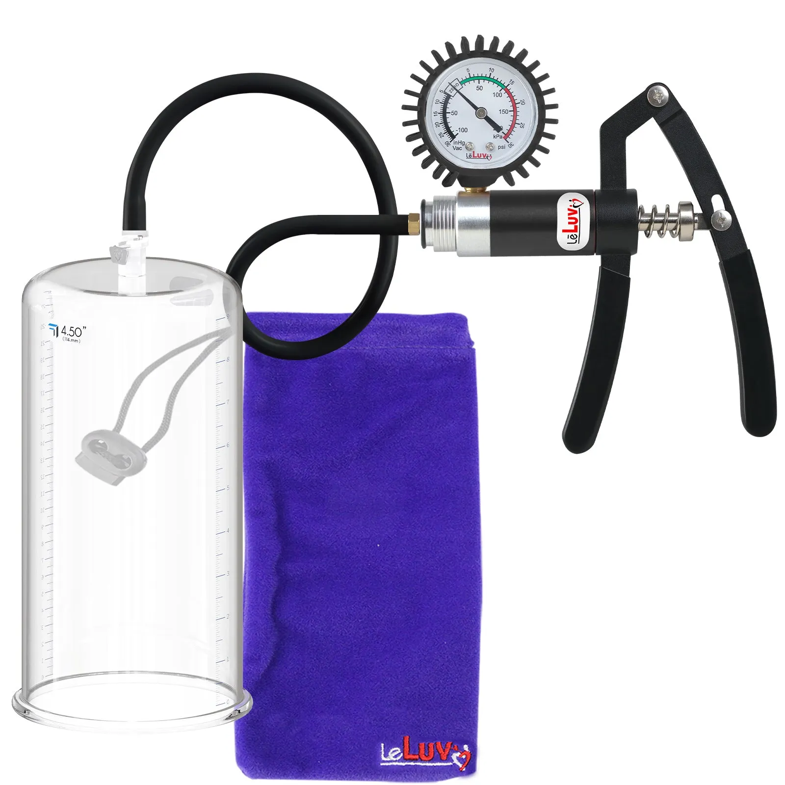 LeLuv Primo Lite Penis Pump -  Vacuum and Inflator Handle - Round Flange Cylinder Options