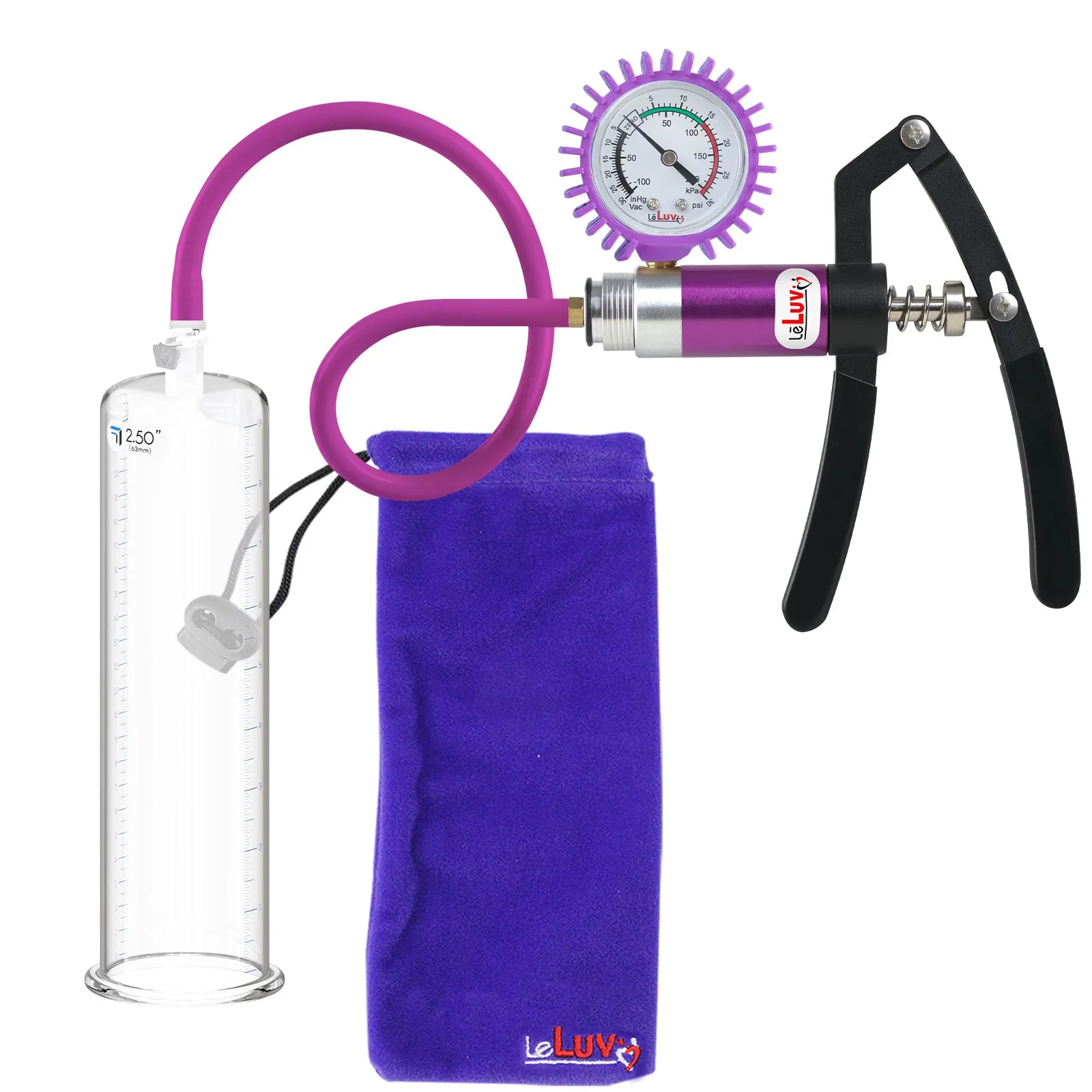 LeLuv Primo Lite Penis Pump -  Vacuum and Inflator Handle - Round Flange Cylinder Options