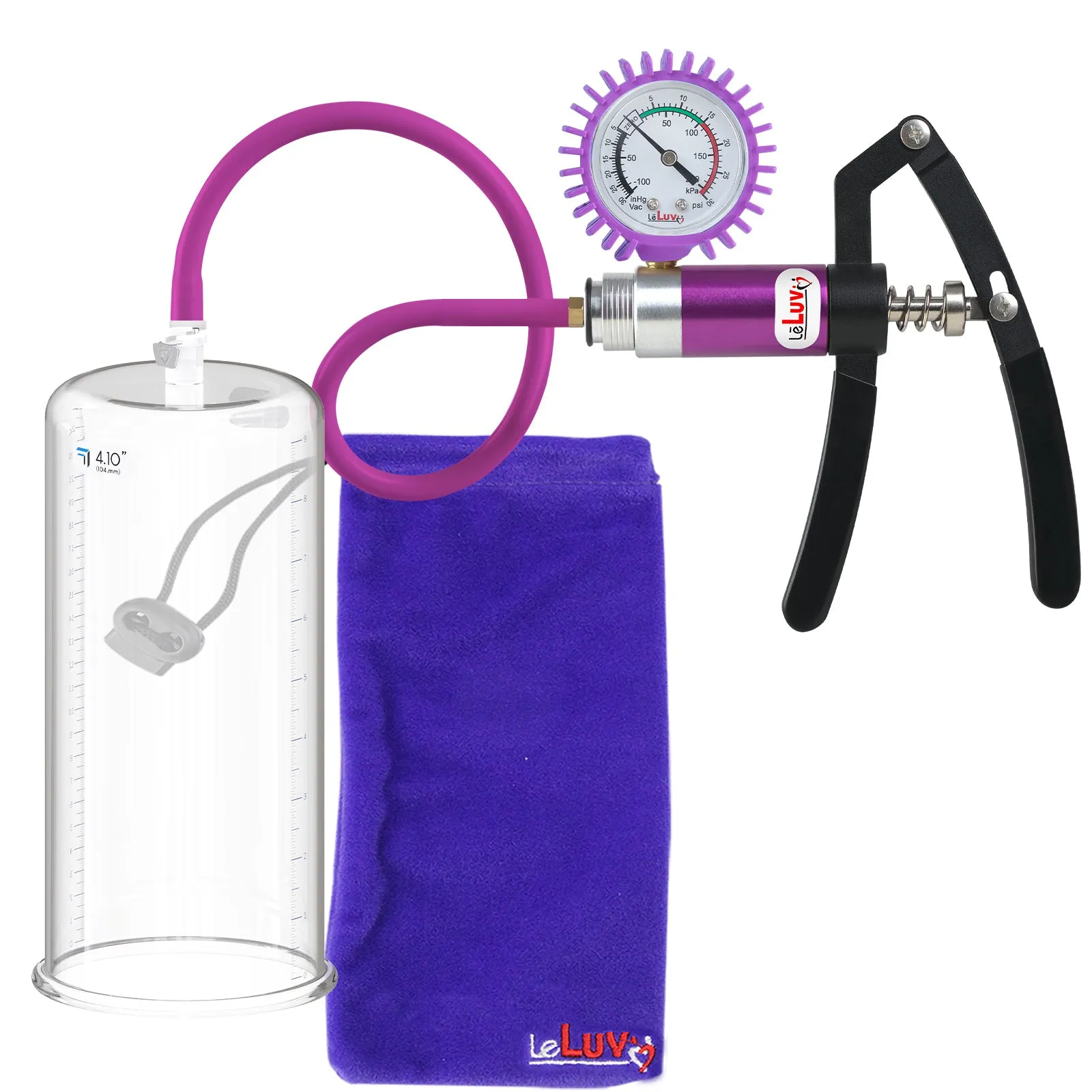 LeLuv Primo Lite Penis Pump -  Vacuum and Inflator Handle - Round Flange Cylinder Options