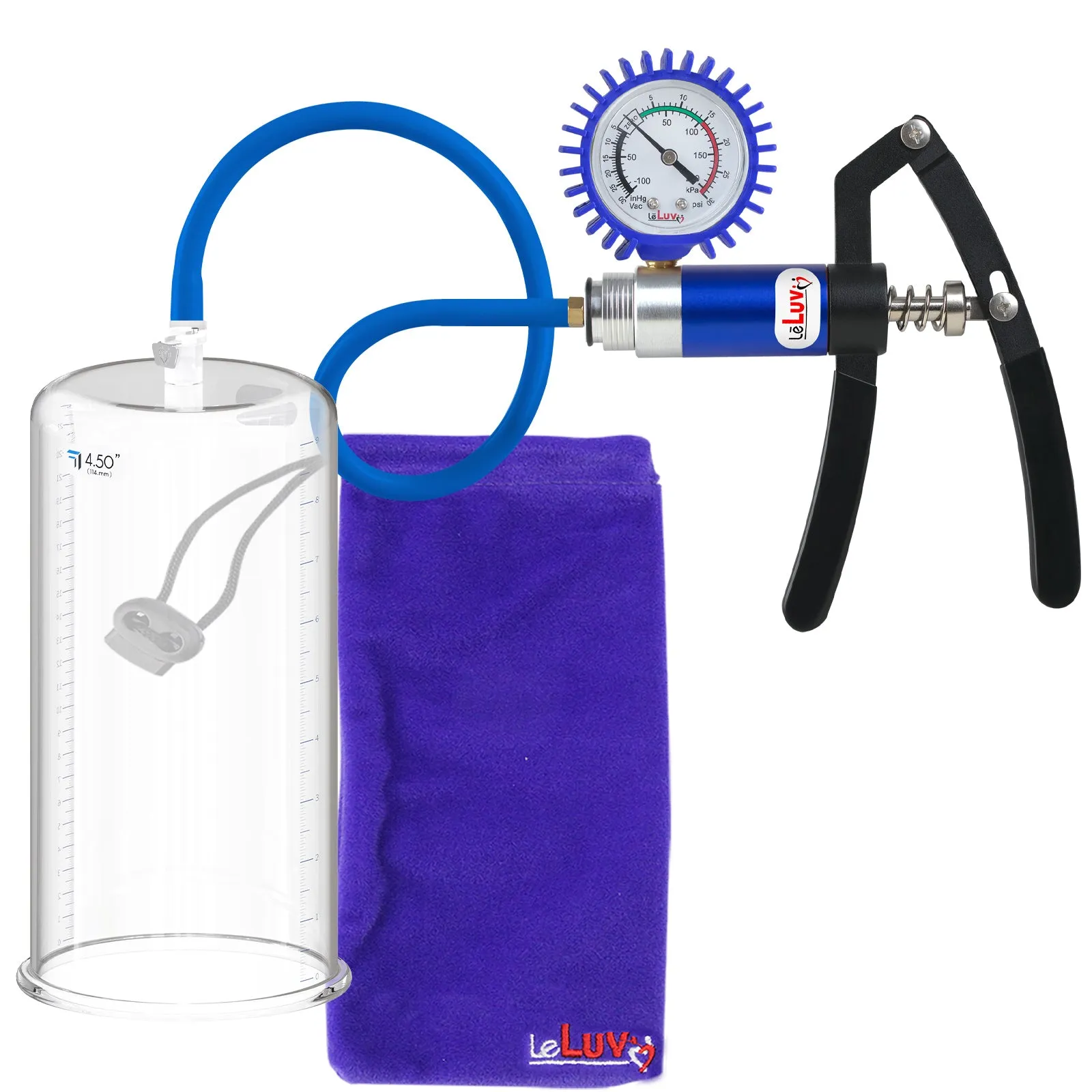 LeLuv Primo Lite Penis Pump -  Vacuum and Inflator Handle - Round Flange Cylinder Options