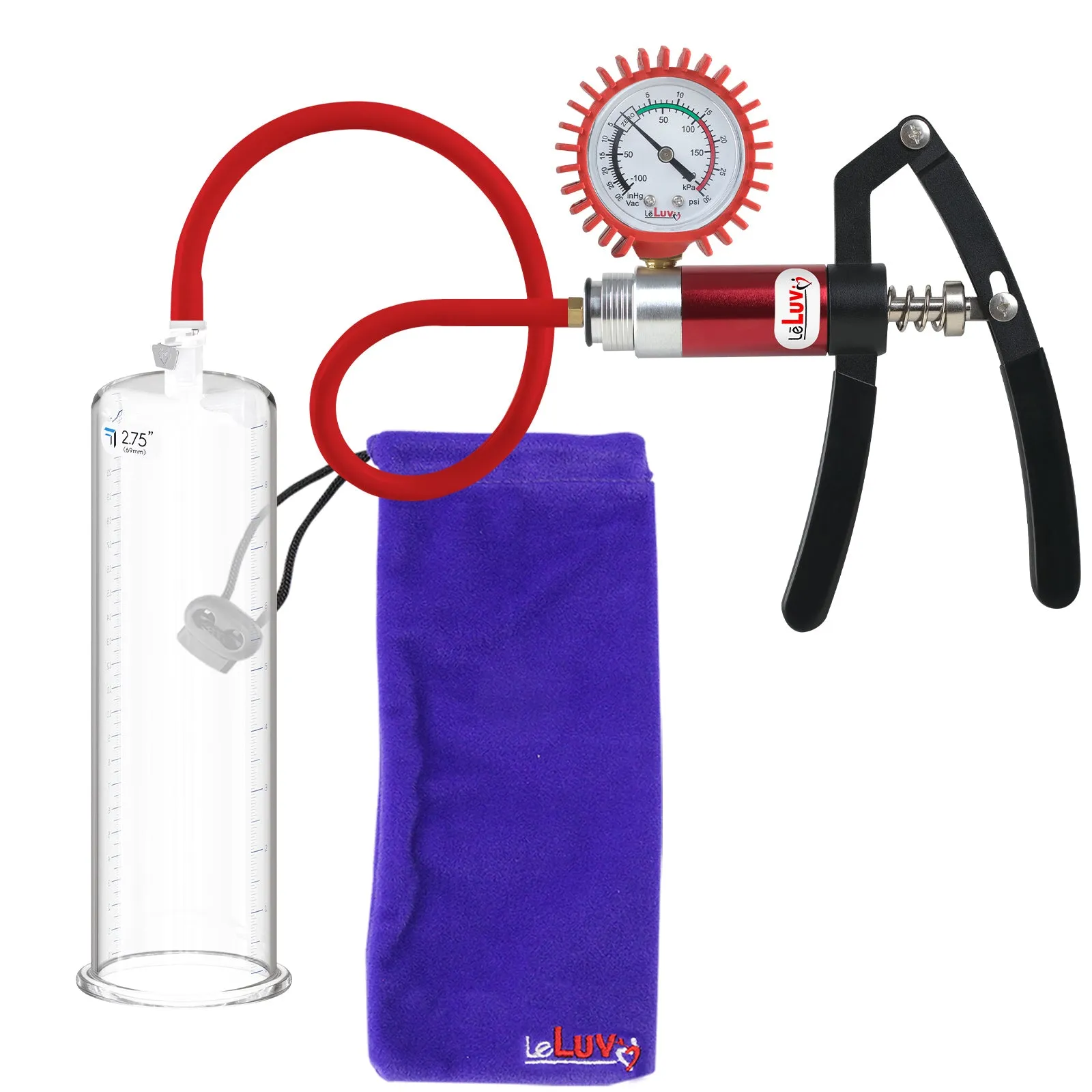 LeLuv Primo Lite Penis Pump -  Vacuum and Inflator Handle - Round Flange Cylinder Options