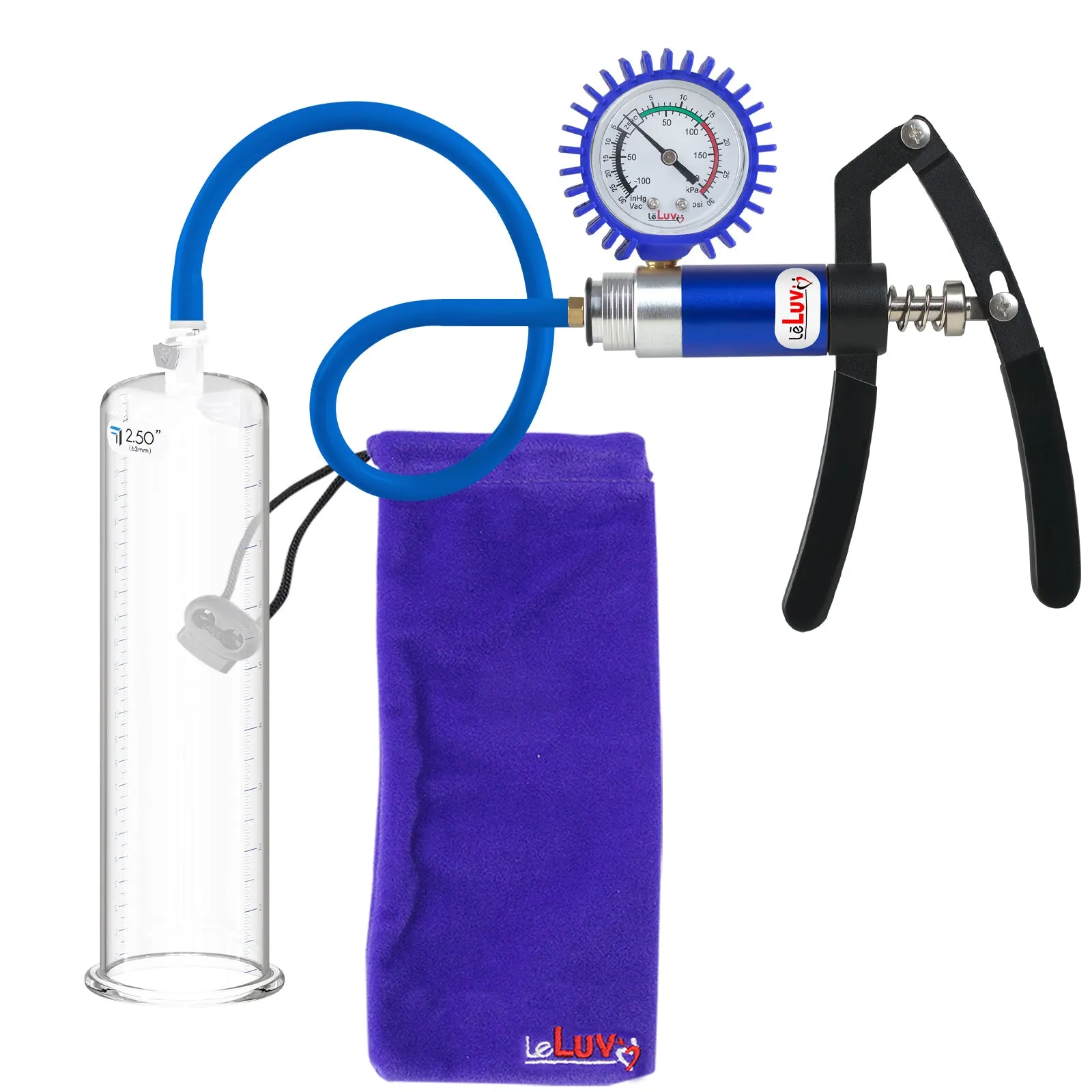 LeLuv Primo Lite Penis Pump -  Vacuum and Inflator Handle - Round Flange Cylinder Options