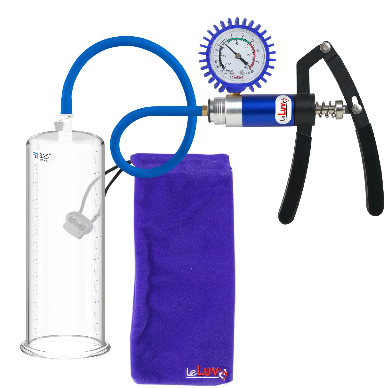 LeLuv Primo Lite Penis Pump -  Vacuum and Inflator Handle - Round Flange Cylinder Options