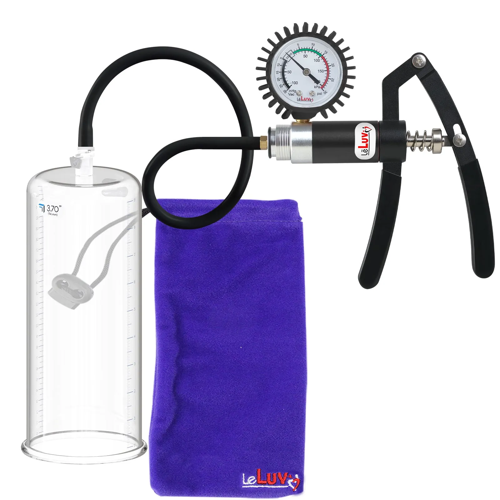 LeLuv Primo Lite Penis Pump -  Vacuum and Inflator Handle - Round Flange Cylinder Options