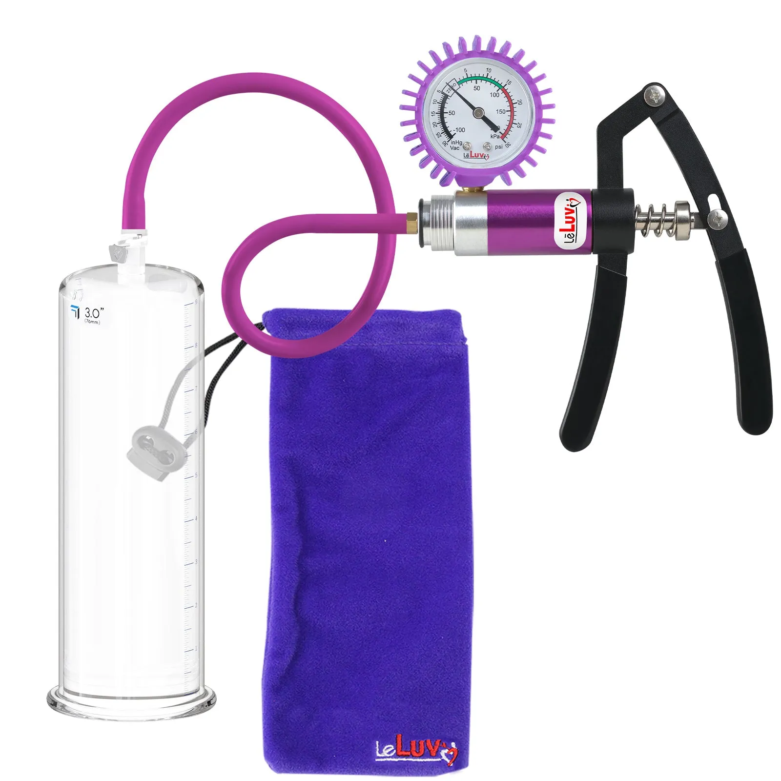 LeLuv Primo Lite Penis Pump -  Vacuum and Inflator Handle - Round Flange Cylinder Options