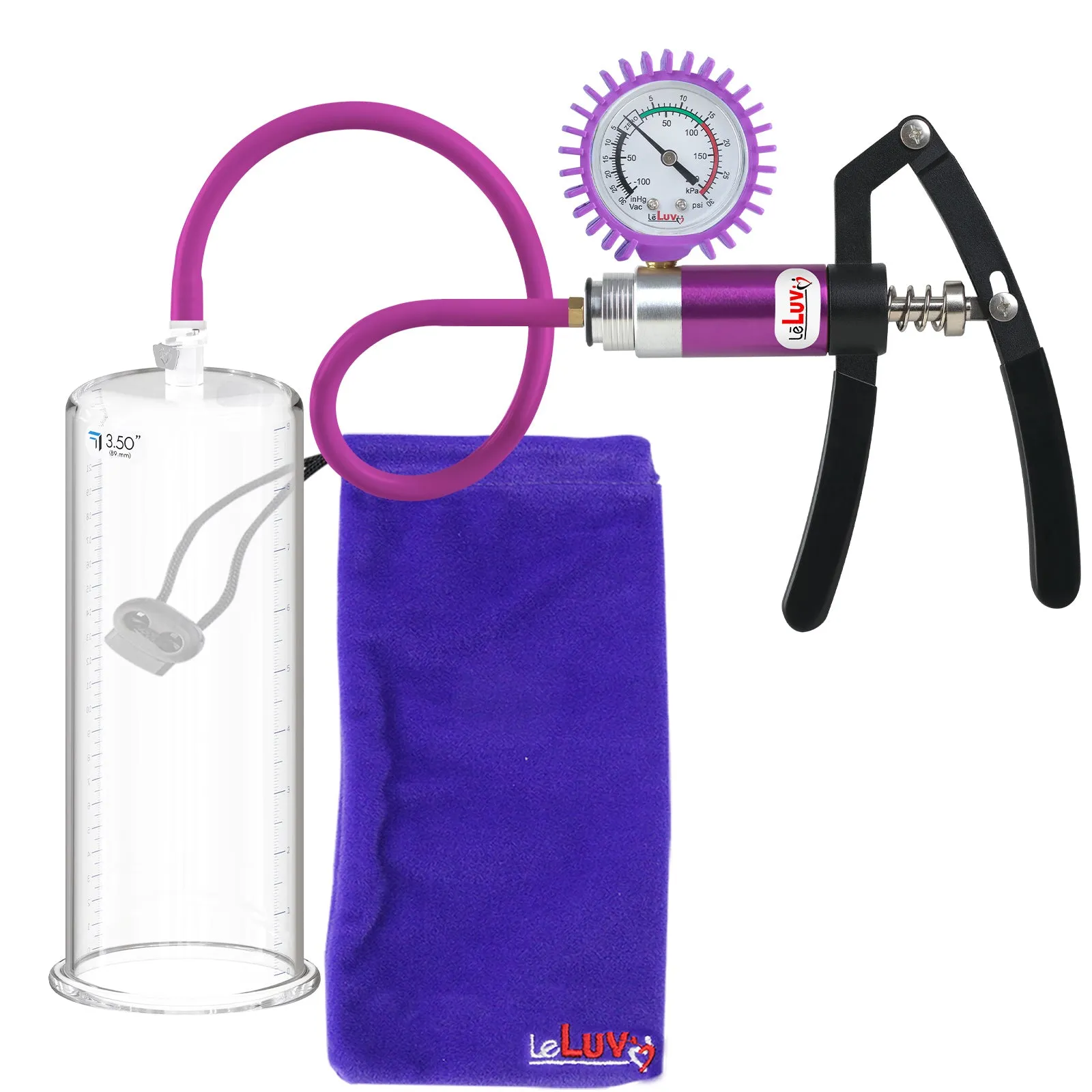LeLuv Primo Lite Penis Pump -  Vacuum and Inflator Handle - Round Flange Cylinder Options
