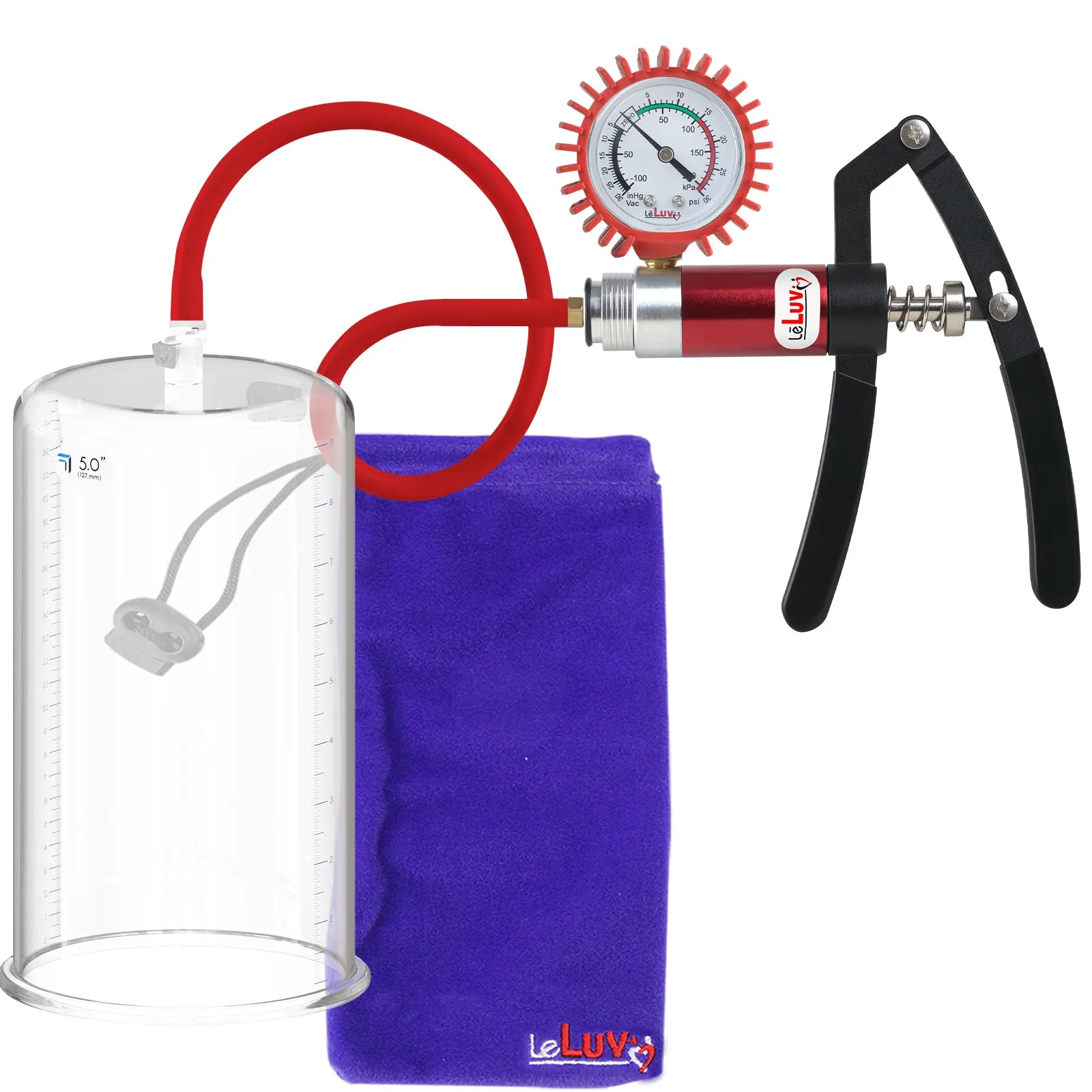 LeLuv Primo Lite Penis Pump -  Vacuum and Inflator Handle - Round Flange Cylinder Options