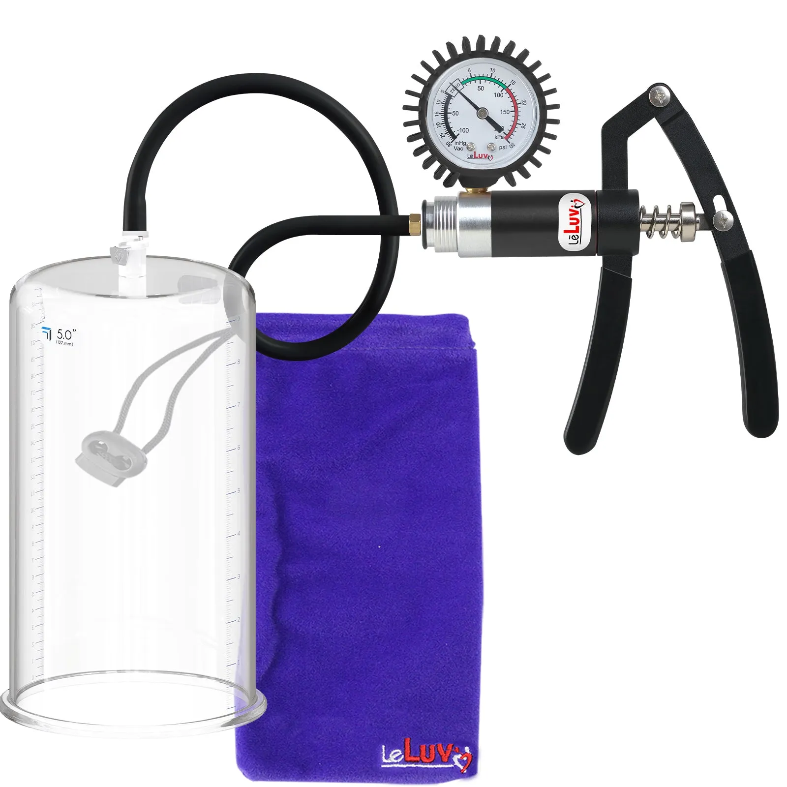 LeLuv Primo Lite Penis Pump -  Vacuum and Inflator Handle - Round Flange Cylinder Options