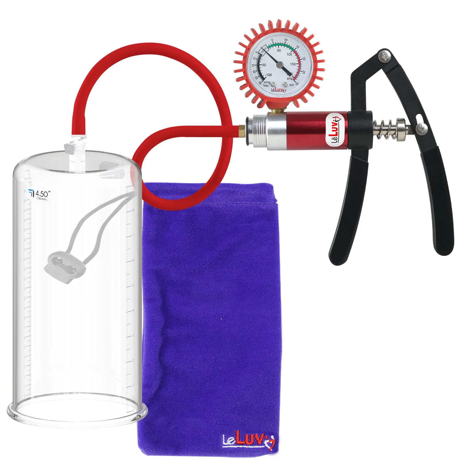 LeLuv Primo Lite Penis Pump -  Vacuum and Inflator Handle - Round Flange Cylinder Options