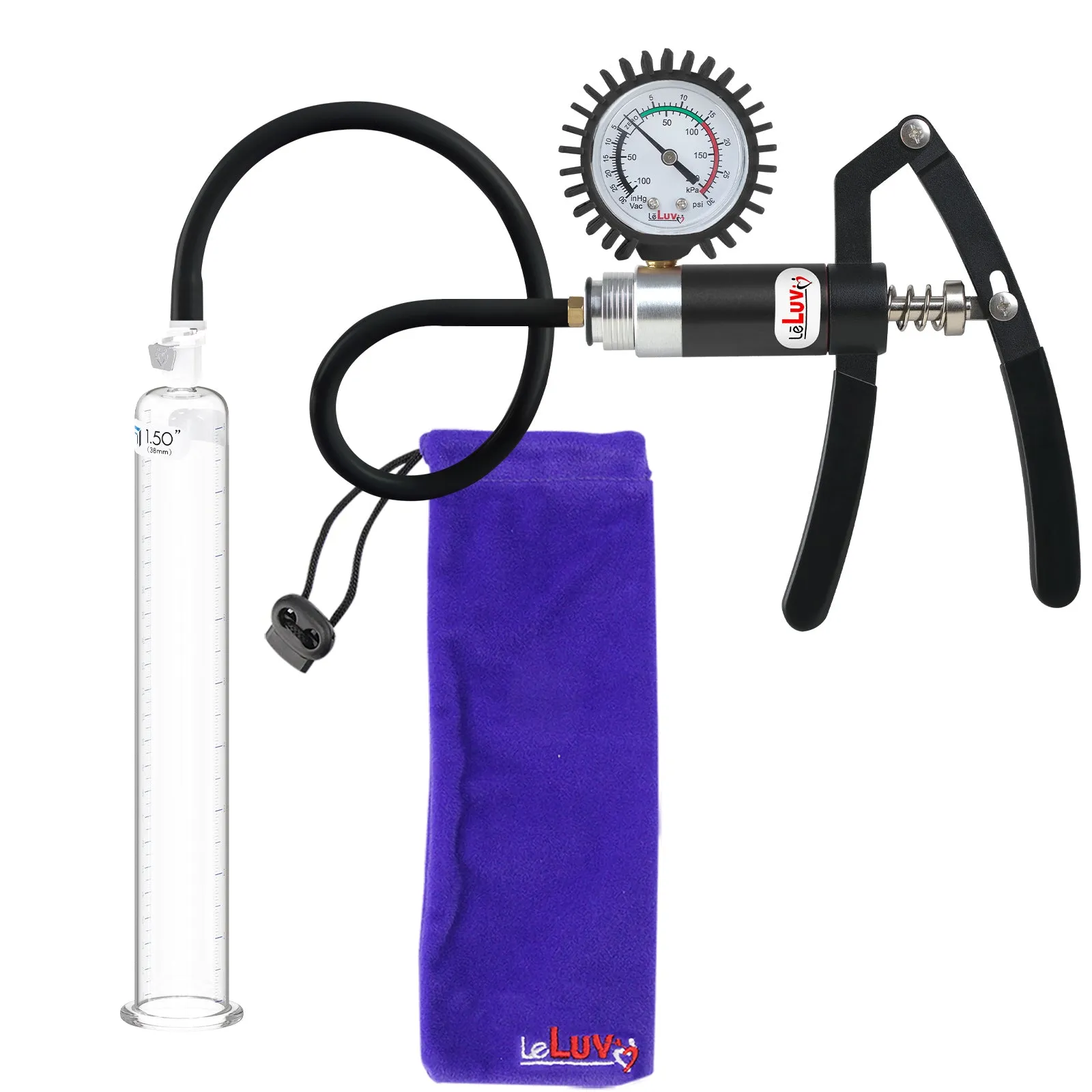 LeLuv Primo Lite Penis Pump -  Vacuum and Inflator Handle - Round Flange Cylinder Options