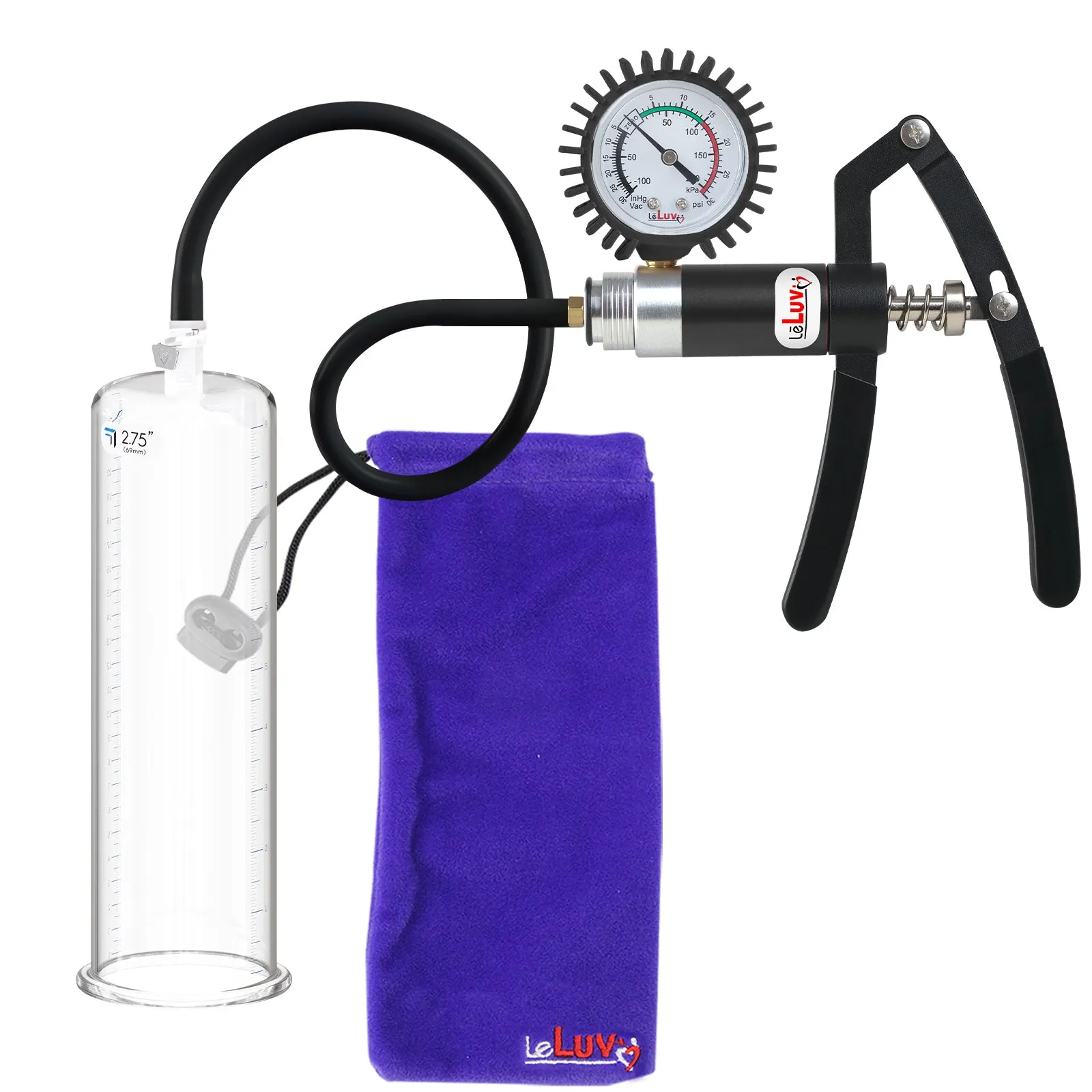 LeLuv Primo Lite Penis Pump -  Vacuum and Inflator Handle - Round Flange Cylinder Options