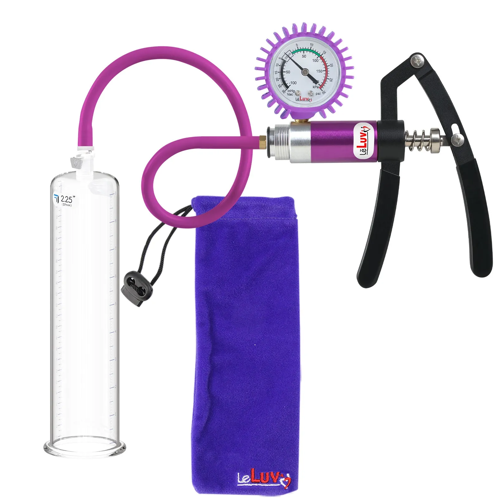 LeLuv Primo Lite Penis Pump -  Vacuum and Inflator Handle - Round Flange Cylinder Options