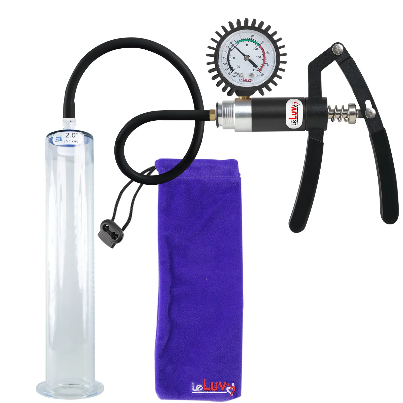 LeLuv Primo Lite Penis Pump -  Vacuum and Inflator Handle - Wide Flange Cylinder Options