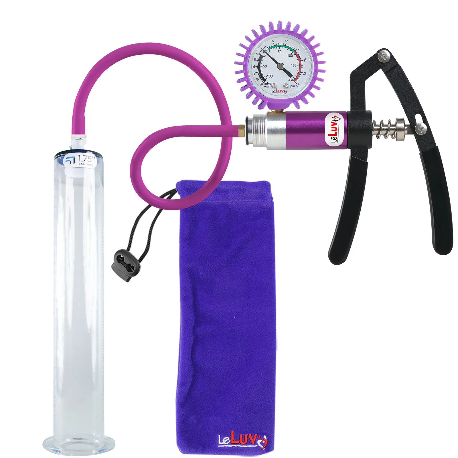LeLuv Primo Lite Penis Pump -  Vacuum and Inflator Handle - Wide Flange Cylinder Options