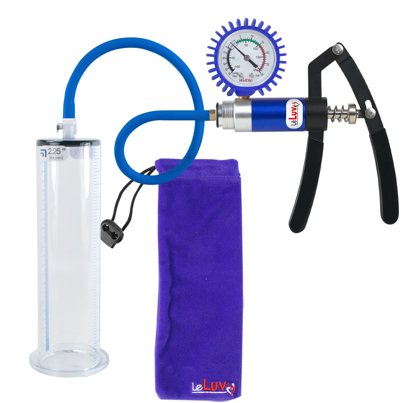 LeLuv Primo Lite Penis Pump -  Vacuum and Inflator Handle - Wide Flange Cylinder Options