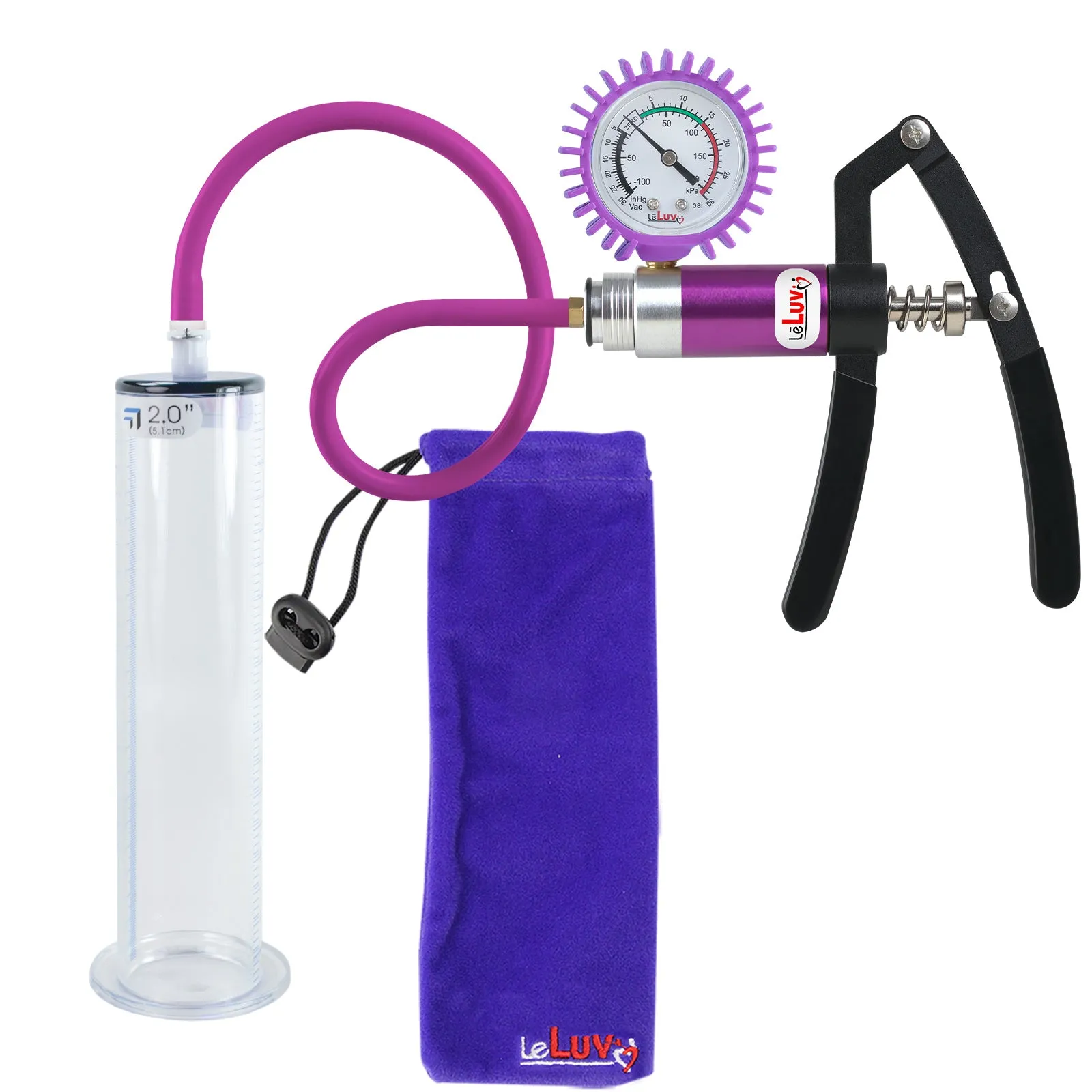 LeLuv Primo Lite Penis Pump -  Vacuum and Inflator Handle - Wide Flange Cylinder Options