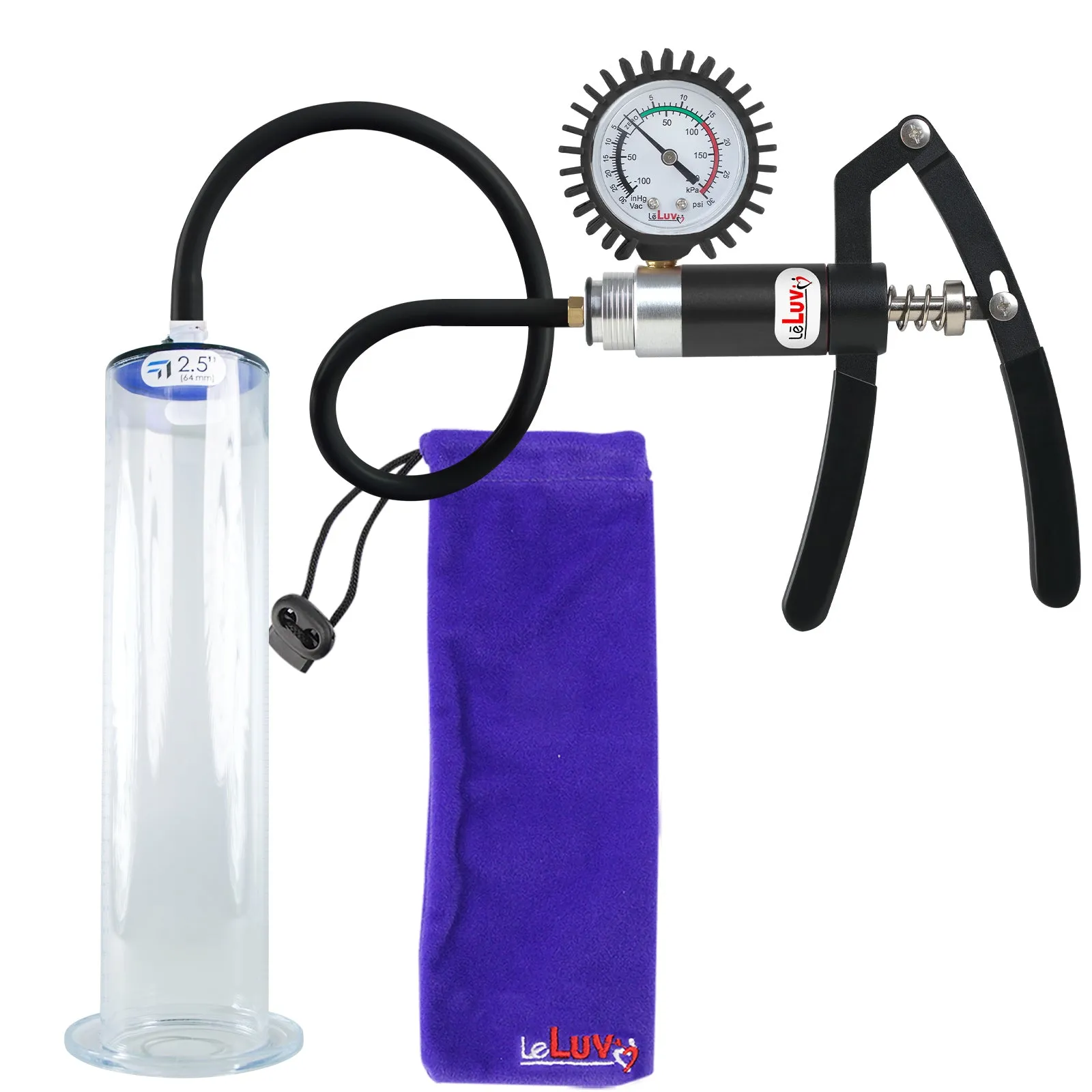 LeLuv Primo Lite Penis Pump -  Vacuum and Inflator Handle - Wide Flange Cylinder Options